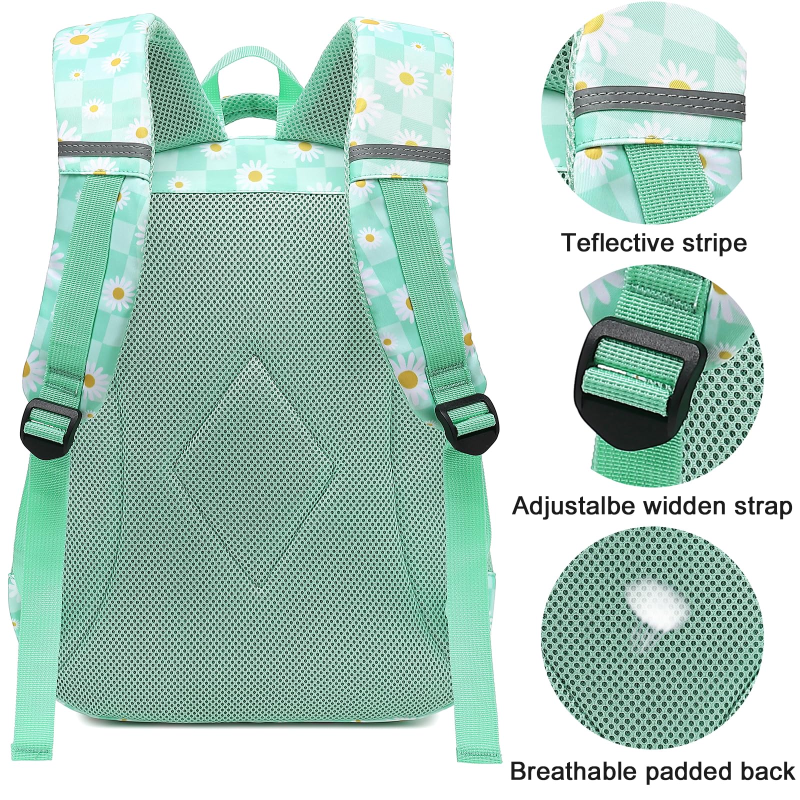 Stylish 15.6 Inch Laptop Backpack for Teen Girls & Women - Durable School Bookbag with USB Charging Port, Water-Resistant Travel Daypack (White Daisy Green) - Perfect for High School, College, Commuting & Weekend Getaways