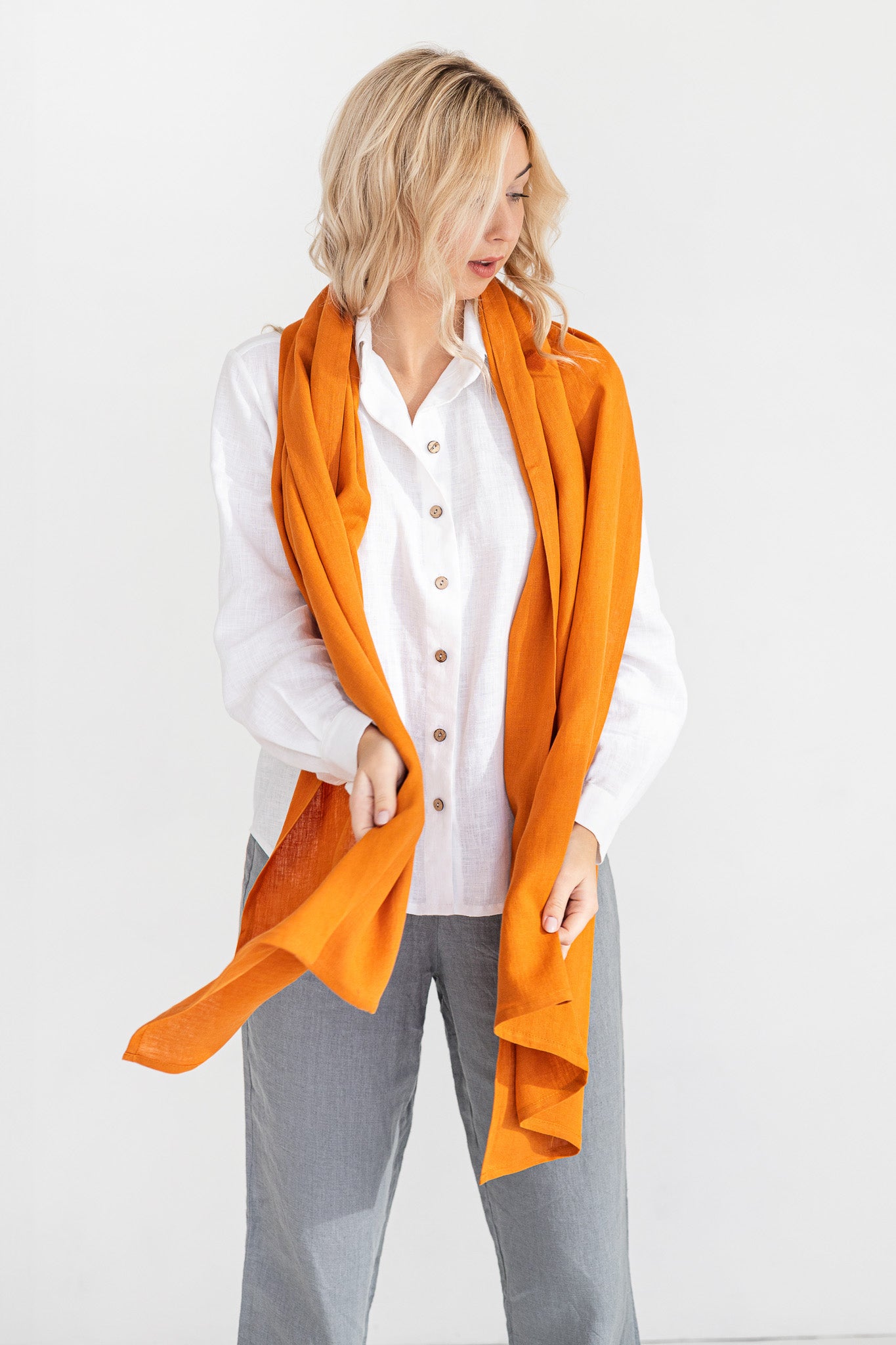 Mustard Yellow Linen Scarf for Women - Lightweight Summer Fashion Accessory - Perfect for Beach, Travel, and Casual Outfits