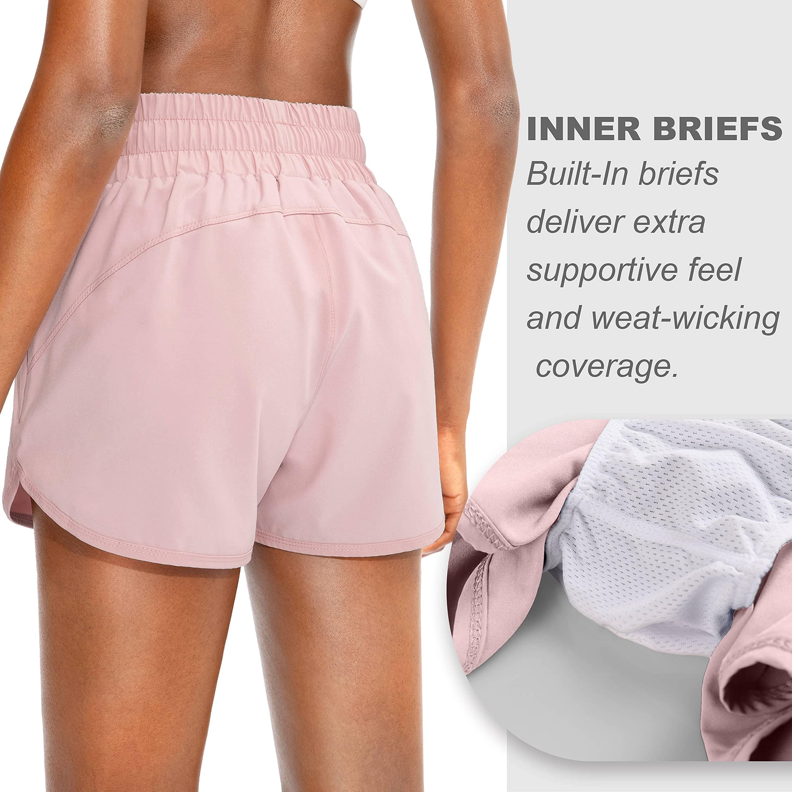 SANTINY Women's High Waisted Running Shorts with Zip Pockets - Breathable Athletic Workout Gym Shorts with Liner for Jogging, Yoga & Fitness Training
