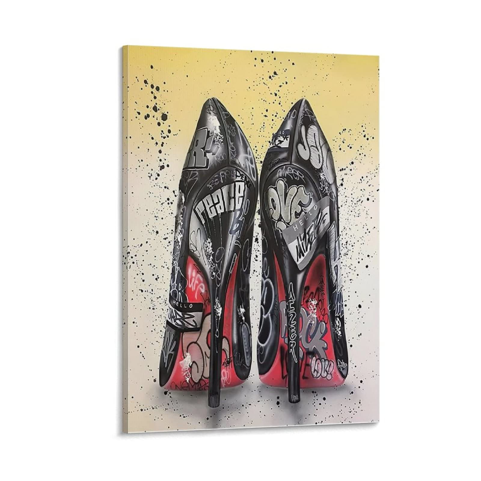 Abstract Black High Heels Canvas Wall Art Poster - 08x12inch (20x30cm) Framed Painting for Modern Home Decor, Perfect for Bedroom & Living Room | Elegant Office & Dormitory Decoration