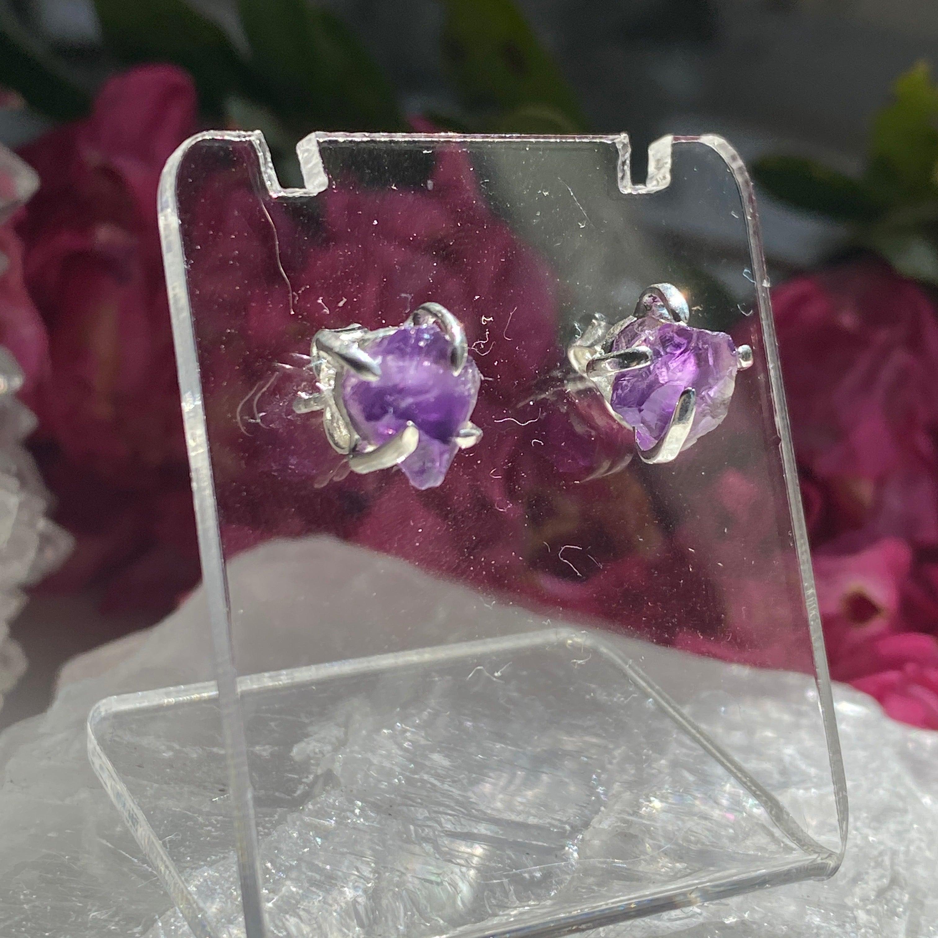 Natural Amethyst Raw Stone Stud Earrings KEGJ1183 – Handmade Boho Jewelry for Women, Healing Crystal Gifts for Spiritual Wellness & Everyday Elegance