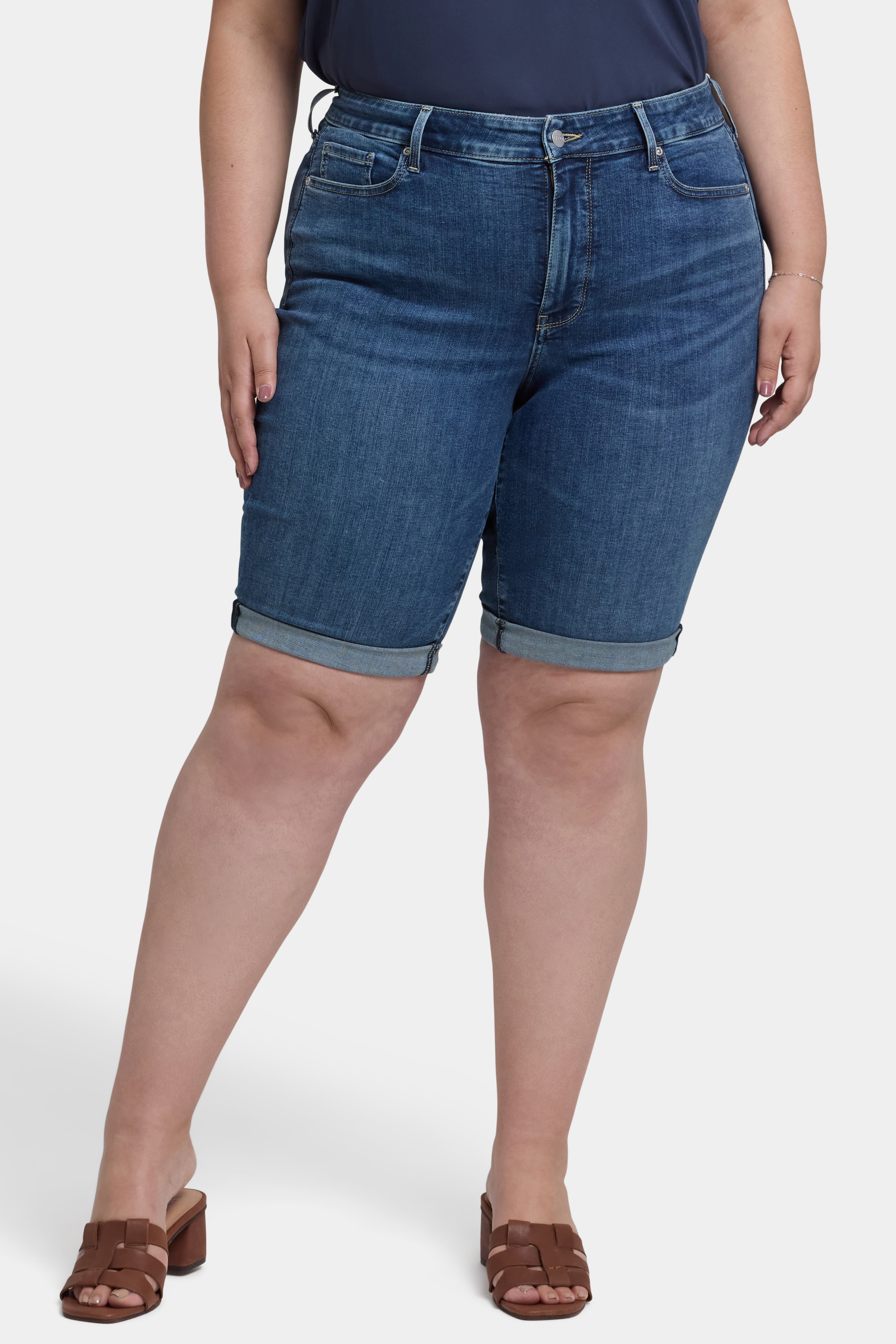 Briella 11 Inch Plus Size Denim Shorts for Women - High Waisted Stretch Comfort - Perfect for Surfing, Beach & Summer Outfits