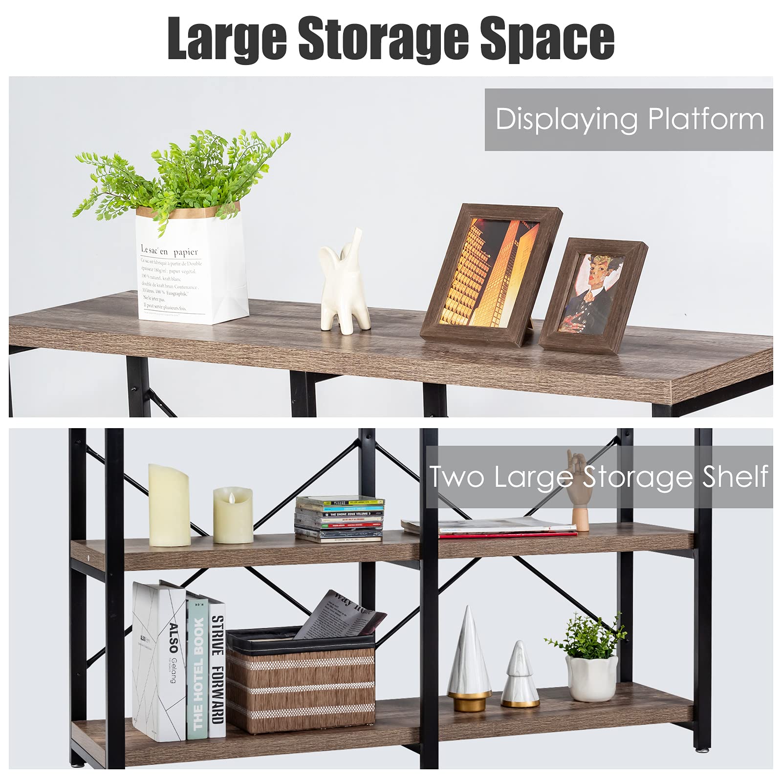 Giantex 3-Tier Industrial Console Table - Narrow Sofa Side Table with Storage Shelves & Metal Frame, Entryway Hallway Table for Living Room, Foyer, TV Stand & Bookshelf - Perfect for Small Spaces & Home Organization
