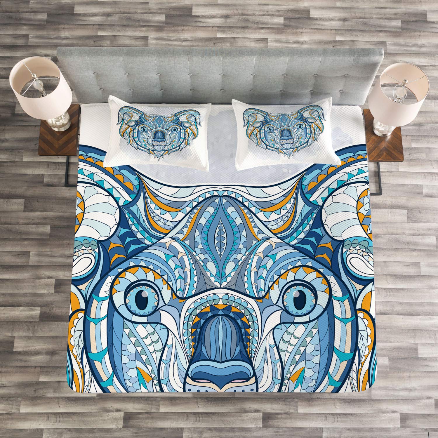 Ambesonne King Size 3-Piece Tropical Koala Animal Bedspread Set with 2 Pillow Shams - Blue Australian Wildlife Themed Bedding for Master Bedroom, Guest Room & Dorm Decor