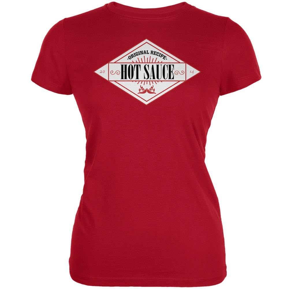 Hot Sauce Costume Red Juniors Soft T-Shirt | Spicy Halloween Outfit for Women & Teens | Perfect for Costume Parties & Themed Events
