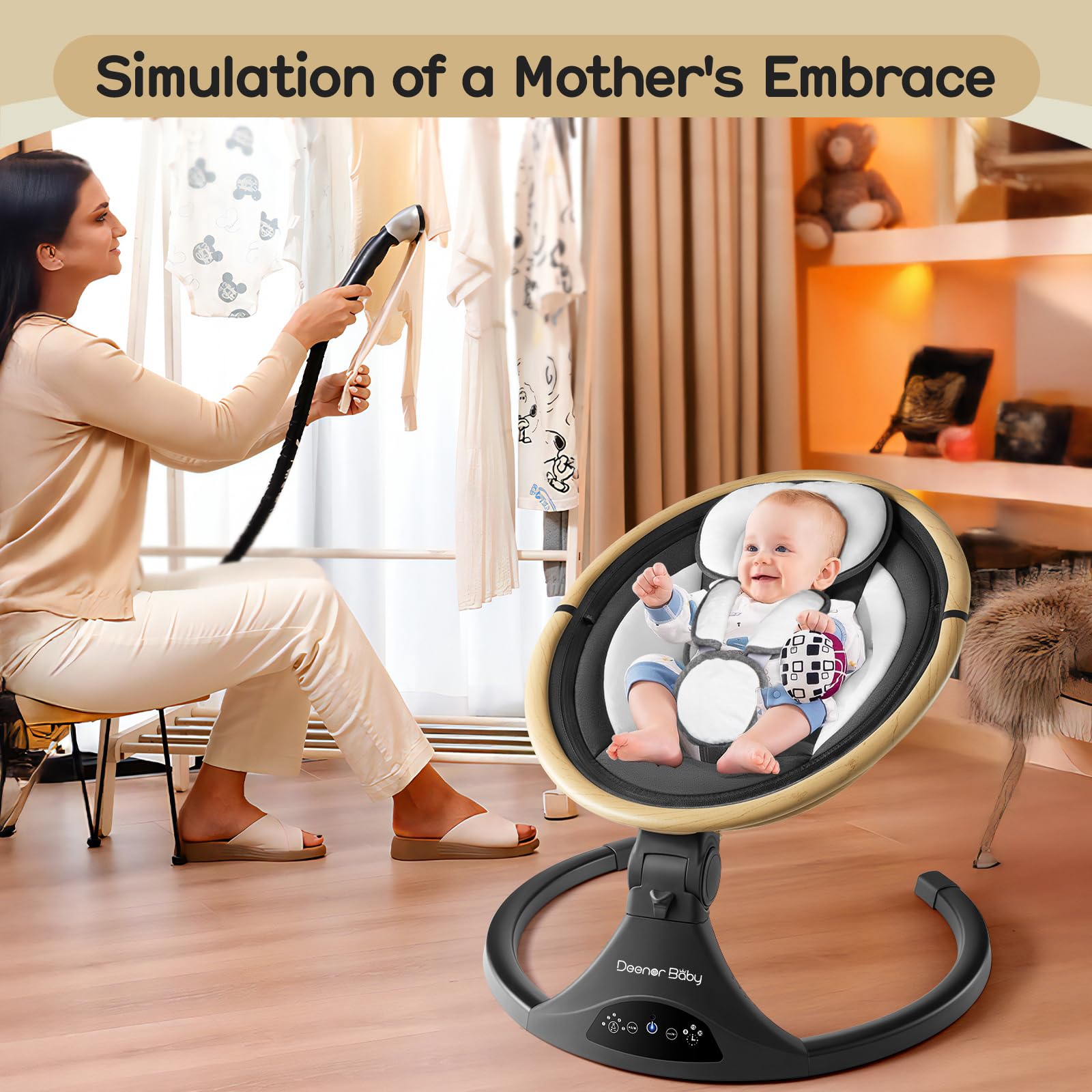 **Electric Baby Swing for Newborns to Toddlers - 5 Speed Adjustable, Portable Infant Swing with 5-Point Safety Harness & 3 Reclining Positions (Black) - Perfect for Nursery, Travel & Soothing Fussy Babies**