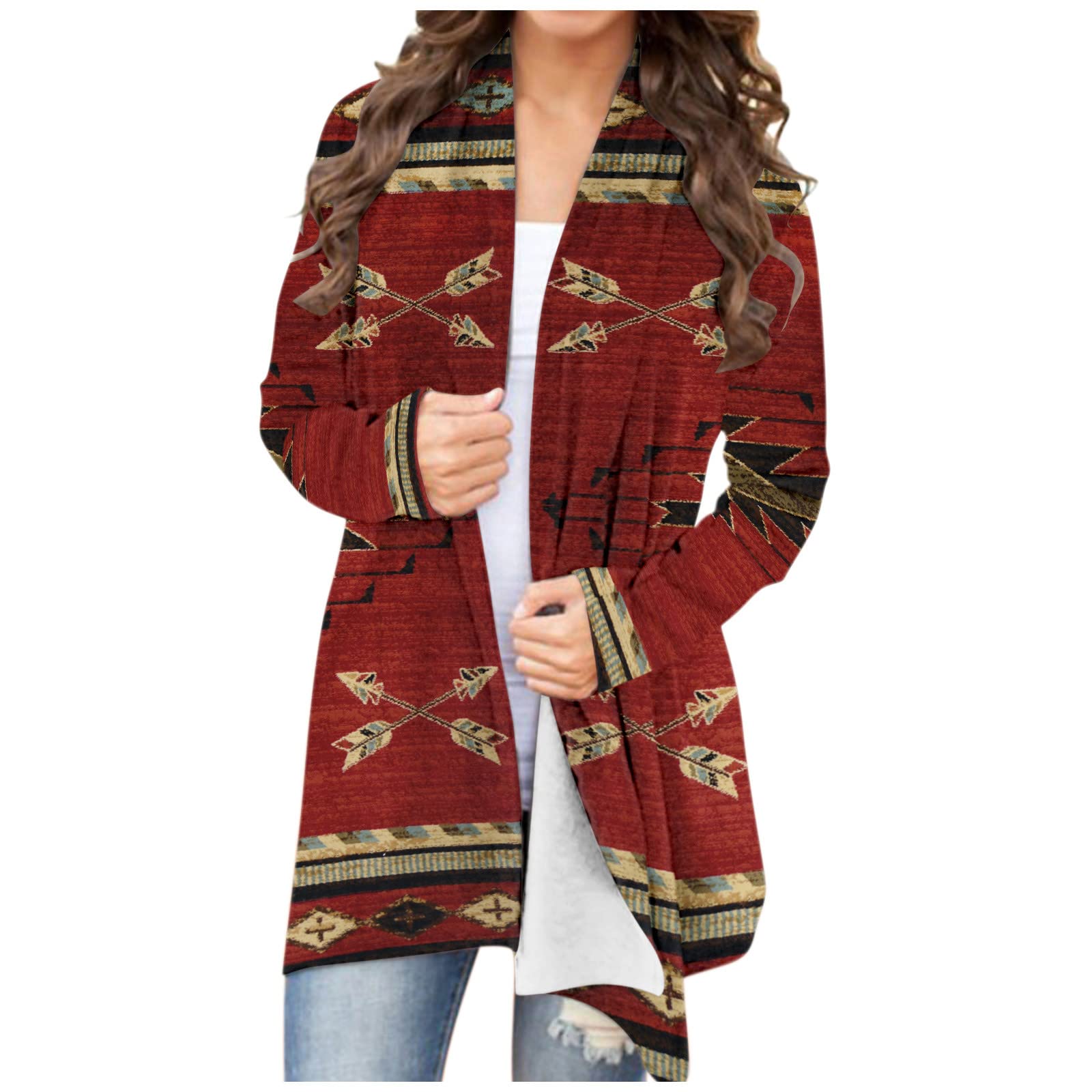 Women's Casual Western Ethnic Print Long Sleeve Shirt Cardigan - Retro Loose Aztec Style Plus Size 4X - Perfect for Boho Chic Outfits, Music Festivals & Layered Fall Fashion