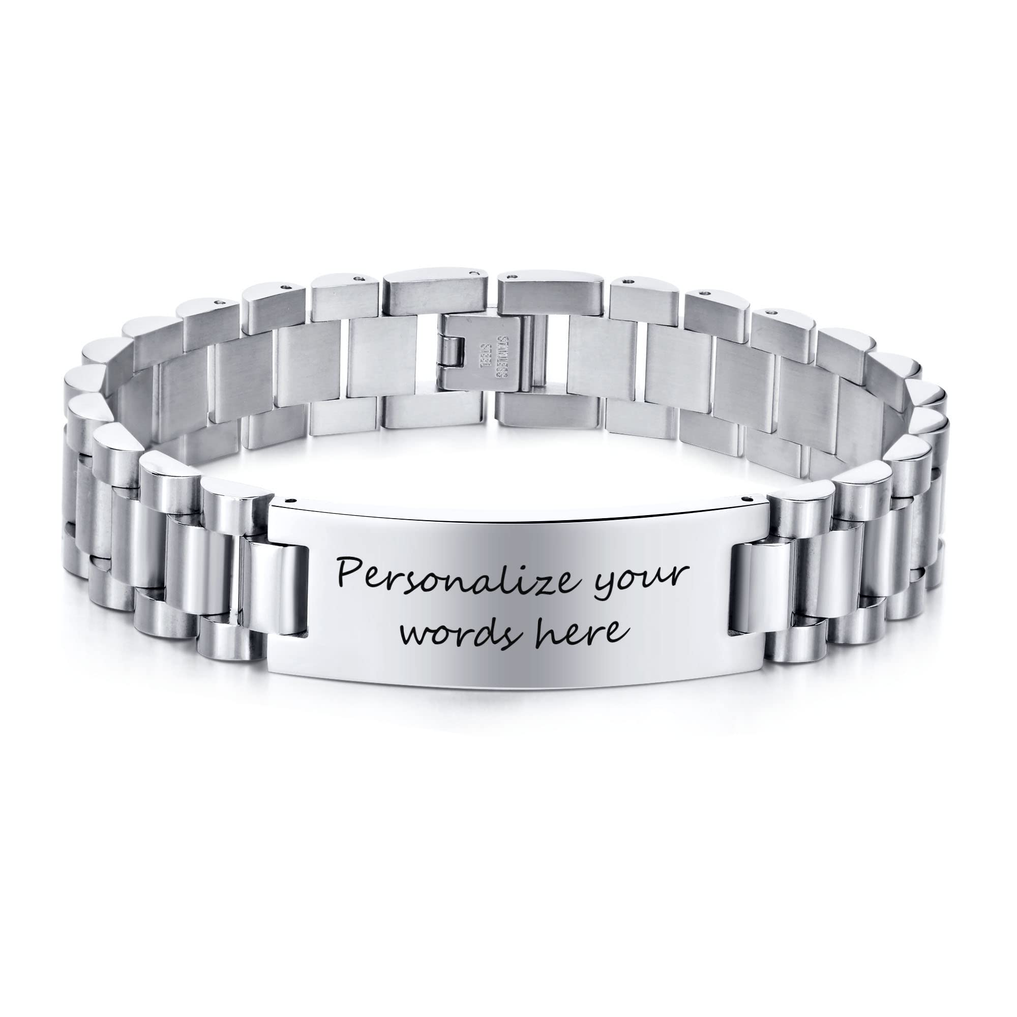 MEALGUET Inspirational Stainless Steel Bracelet for Son - Customizable Courage Link Wristband, Perfect Birthday, Graduation Gift from Mom & Dad, Ideal for Daily Wear & Special Occasions