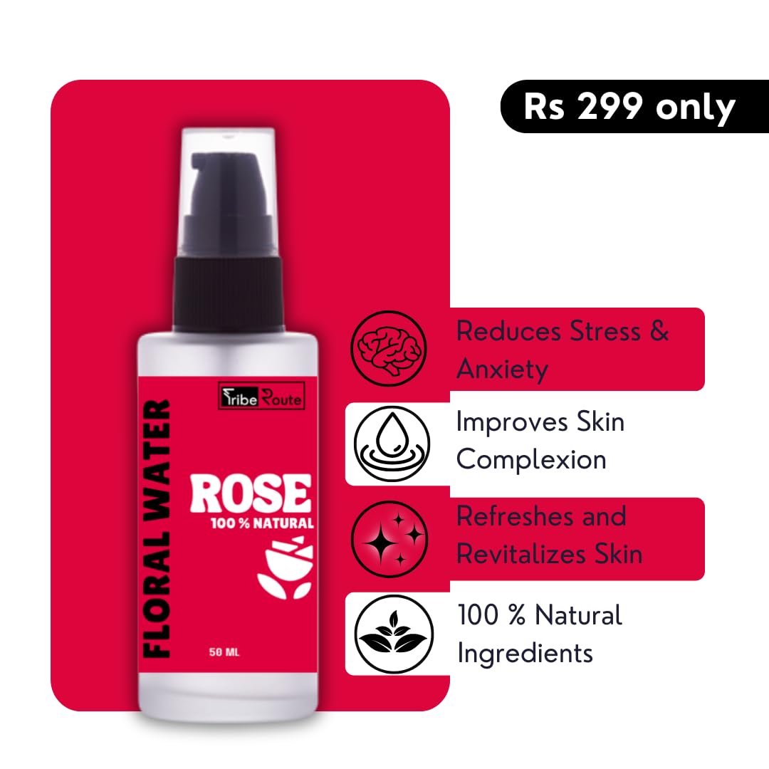 Organic Rose Floral Water Hydrating Face & Hair Mist - 50ml Natural Toner Spray for Dry Skin & Frizzy Hair | Perfect for Daily Skincare, Makeup Setting & On-the-Go Refreshment