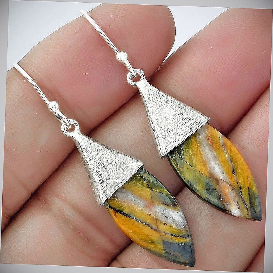 Blue Tiger Eye 925 Sterling Silver Dangle Earrings for Women - Handmade Natural Stone Jewelry with French Hook - Elegant Gift for Birthday, Anniversary & Special Occasions