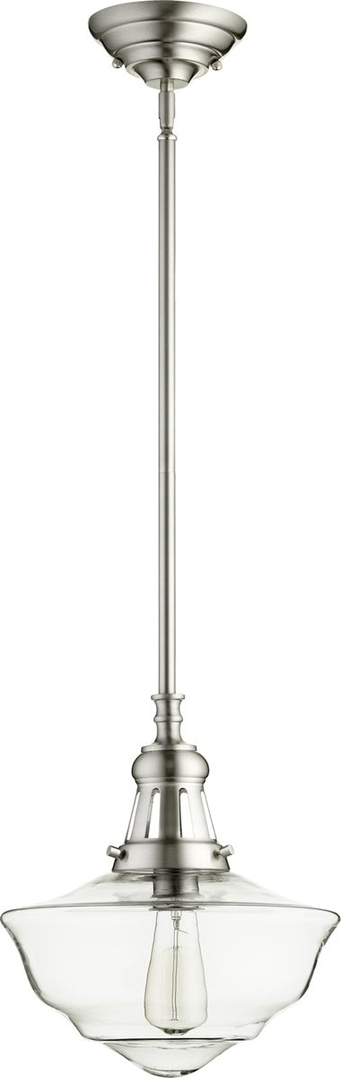 12W Single Light Pendant Fixture in Satin Nickel with Clear Glass Shade - Perfect for Kitchen Island, Dining Room, or Entryway Lighting