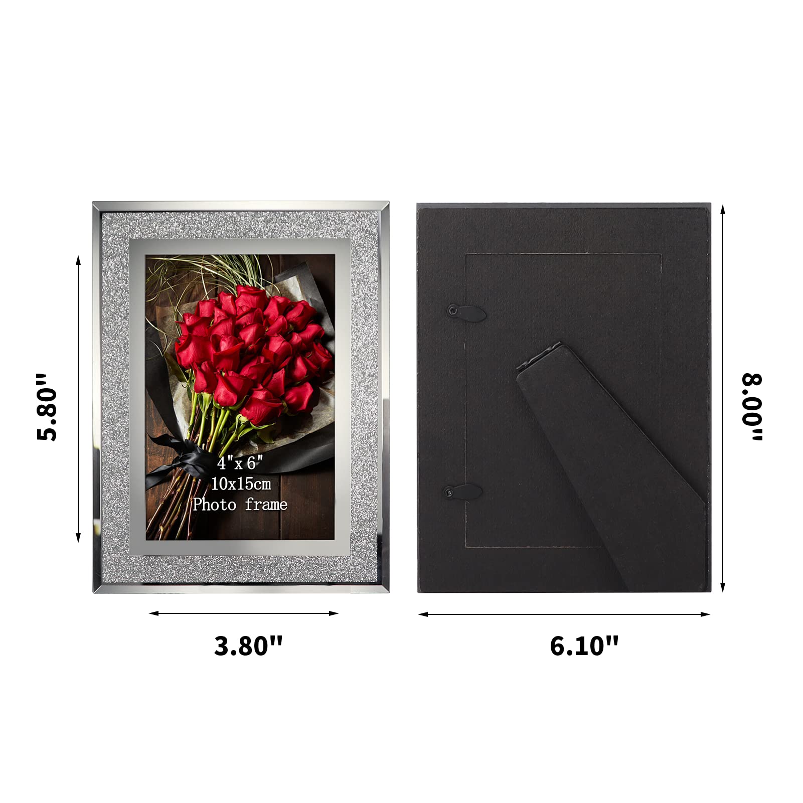 Calenzana 4x6 Glitter Picture Frames Set of 4 - Sparkling Glass Photo Frames for Tabletop Display, Horizontal or Vertical Wall Decor - Perfect for Wedding, Birthday, Anniversary Photos & Home Office Decor