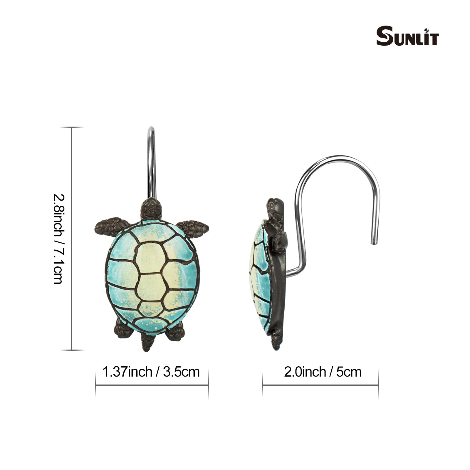 Ocean-Themed Sea Turtle Shower Curtain Hooks - Set of 12 Waterproof Resin Bathroom Accessories for Kids Room, Living Room & Beach House Decor | Perfect for Coastal, Nautical & Underwater Theme Bathrooms