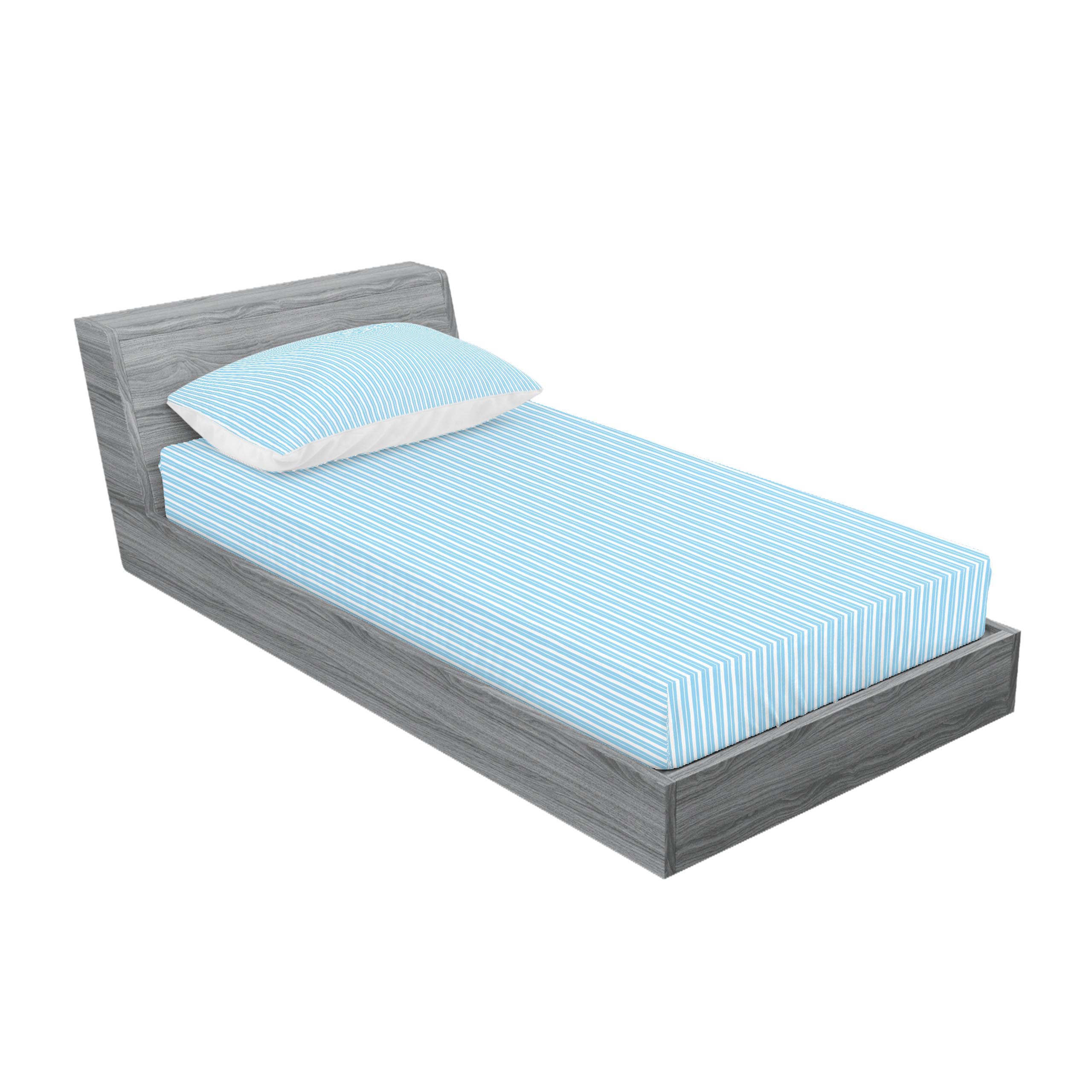 Ambesonne Pinstripe Fitted Sheet & Pillow Sham Set - Blue & White Striped 2-Piece Twin Bedding Set with Decorative Print | Perfect for Guest Rooms, Kids' Bedrooms & Coastal Themed Decor