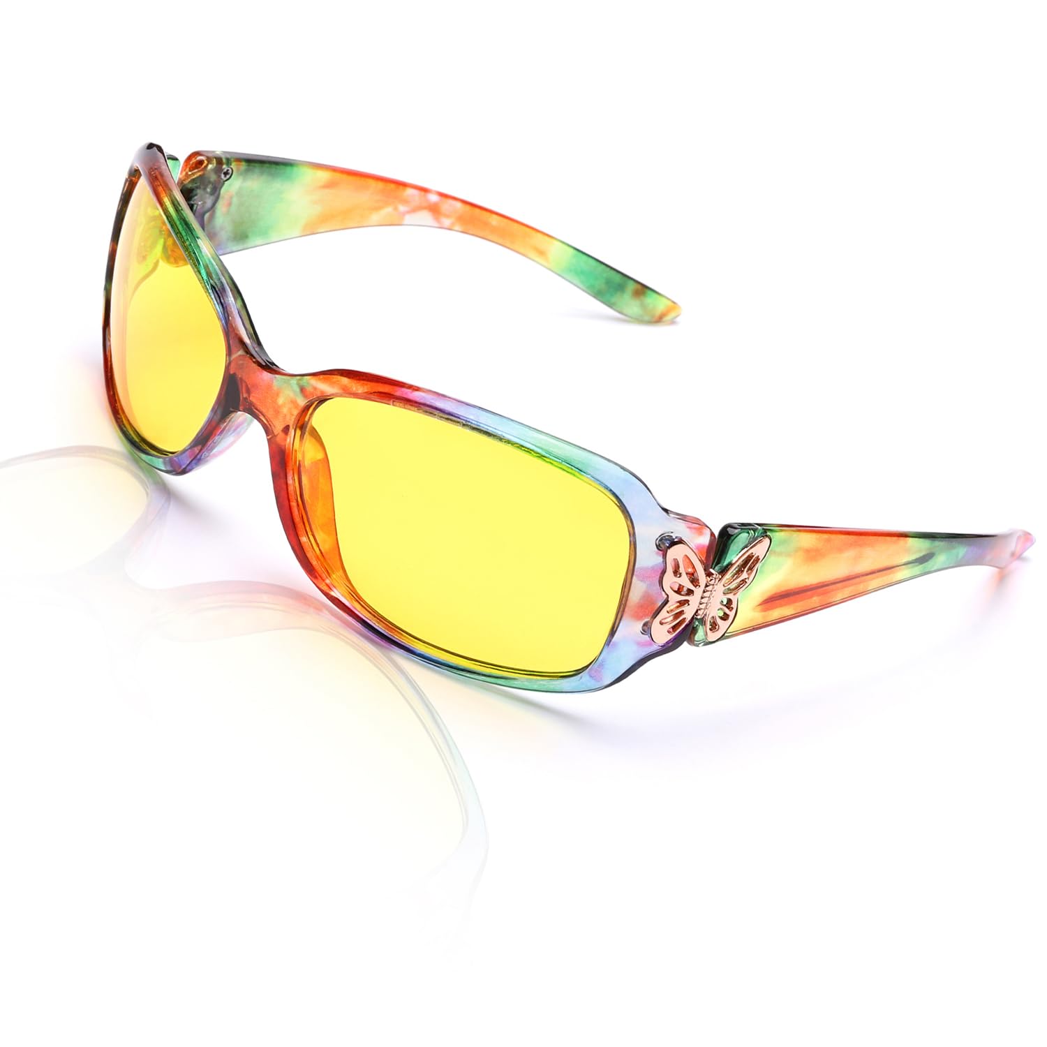 LVIOE Polarized Night Vision Glasses for Women - Yellow Tinted Driving Glasses with Butterfly Design - Reduce Glare & Improve Visibility for Night Driving, Evening Commutes & Low Light Conditions
