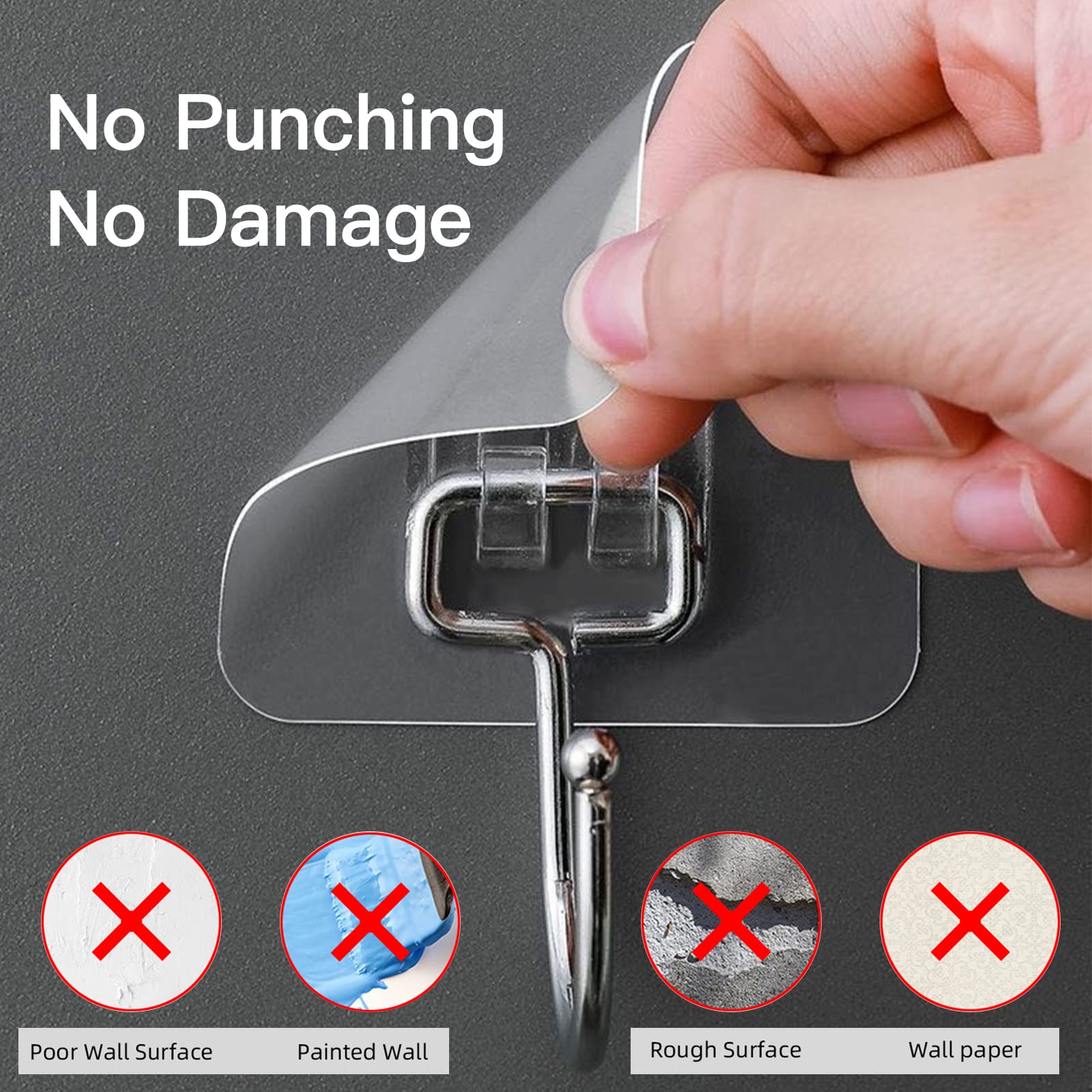 20 Pack Heavy Duty Adhesive Hooks - 44 lb Max Weight Capacity, Waterproof Stainless Steel Wall Hooks for Bathroom, Kitchen, Shower, Outdoor - Perfect for Hanging Towels, Coats, Utensils & Home Organization