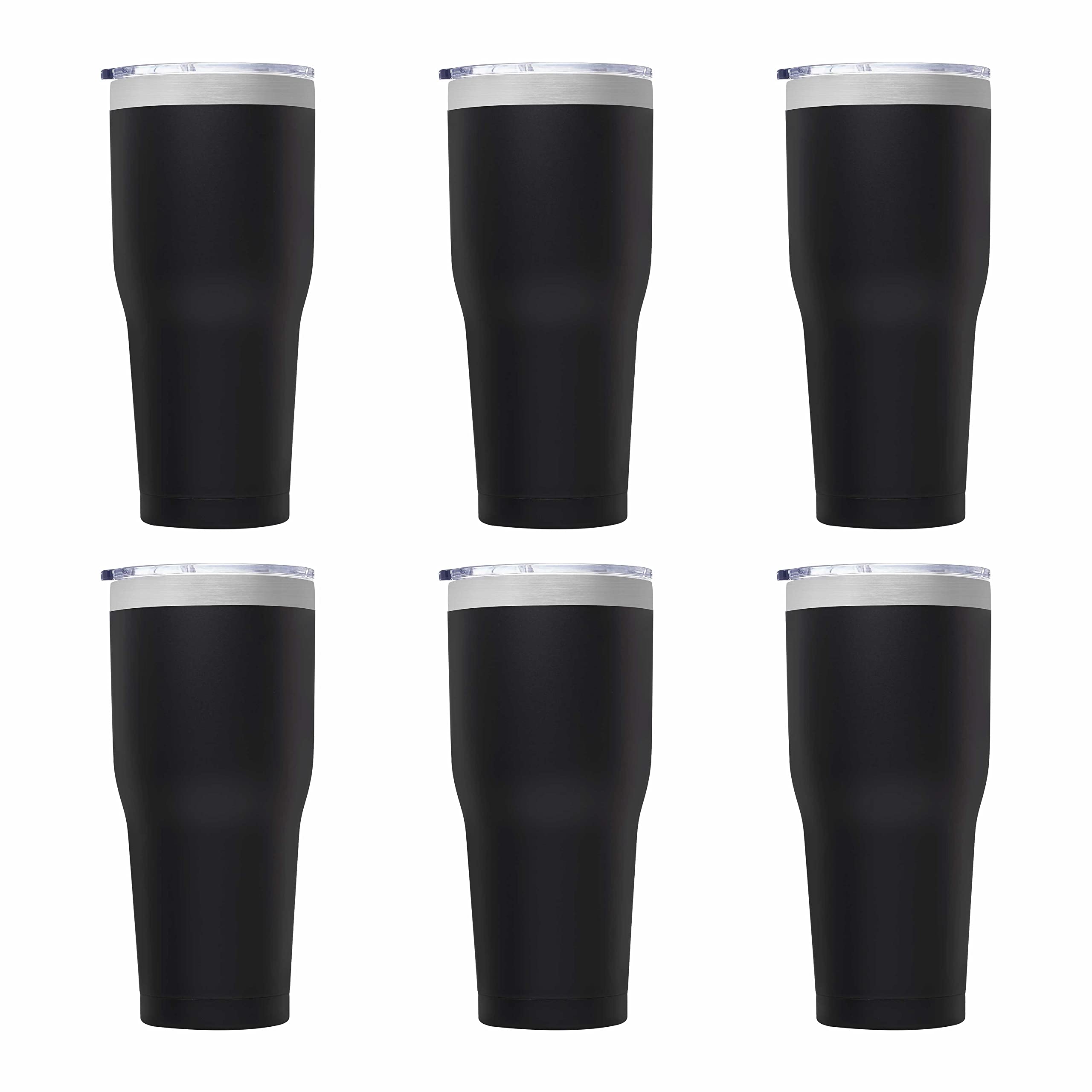Big League Travel Tumblers 30 oz. Set of 6 - Double Wall Insulated Stainless Steel Cups for Coffee, Tea, Hot Cocoa & Cold Drinks - Bulk Pack (Black) - Perfect for Camping, Office, Gym & Outdoor Activities