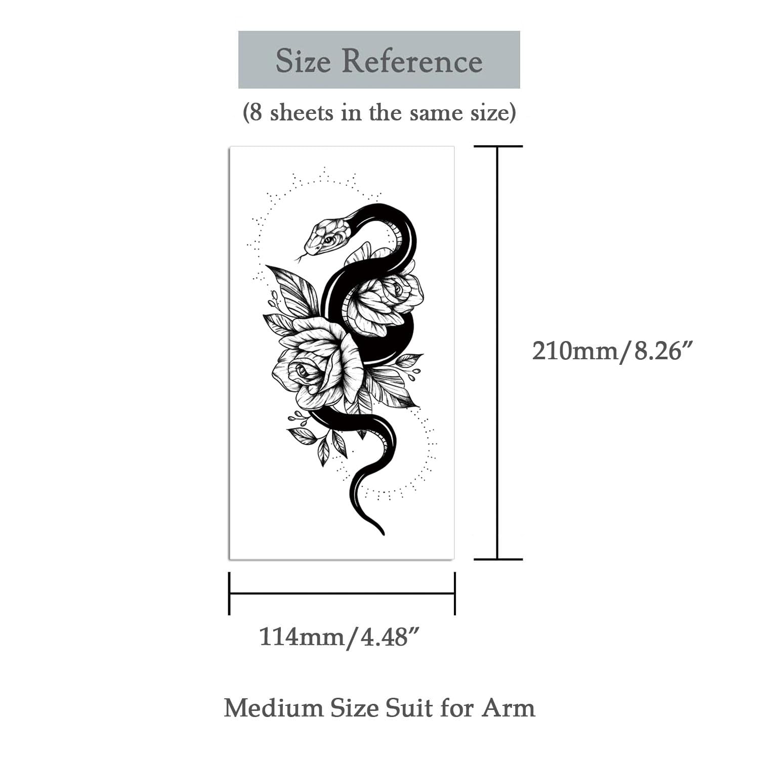 Waterproof Fake Tattoos - 8 Sheets Temporary Body Art with Dragon, Snake, Cross & Rose Designs for Arms & Legs | Perfect for Halloween, Cosplay & Festival Costumes