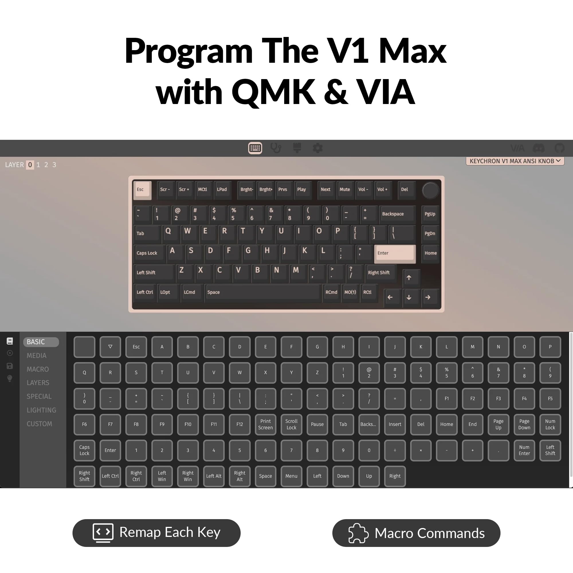 Keychron V1 Max 75% RGB Wireless Mechanical Keyboard - 2.4Ghz/Bluetooth 5.1/Wired, QMK/VIA Programmable, Hot-Swappable Gateron Jupiter Red Switch, Gasket Mount for Mac/Windows/Linux - Perfect for Gaming, Coding & Office Work