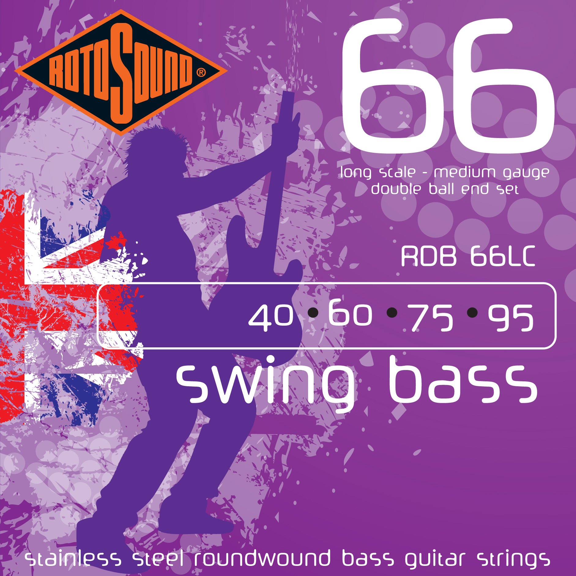 Rotosound RDB66LC Swing Bass 66 Stainless Steel Double Ball End Bass Guitar Strings - Long-Lasting Bright Tone for Rock, Jazz & Blues Performances