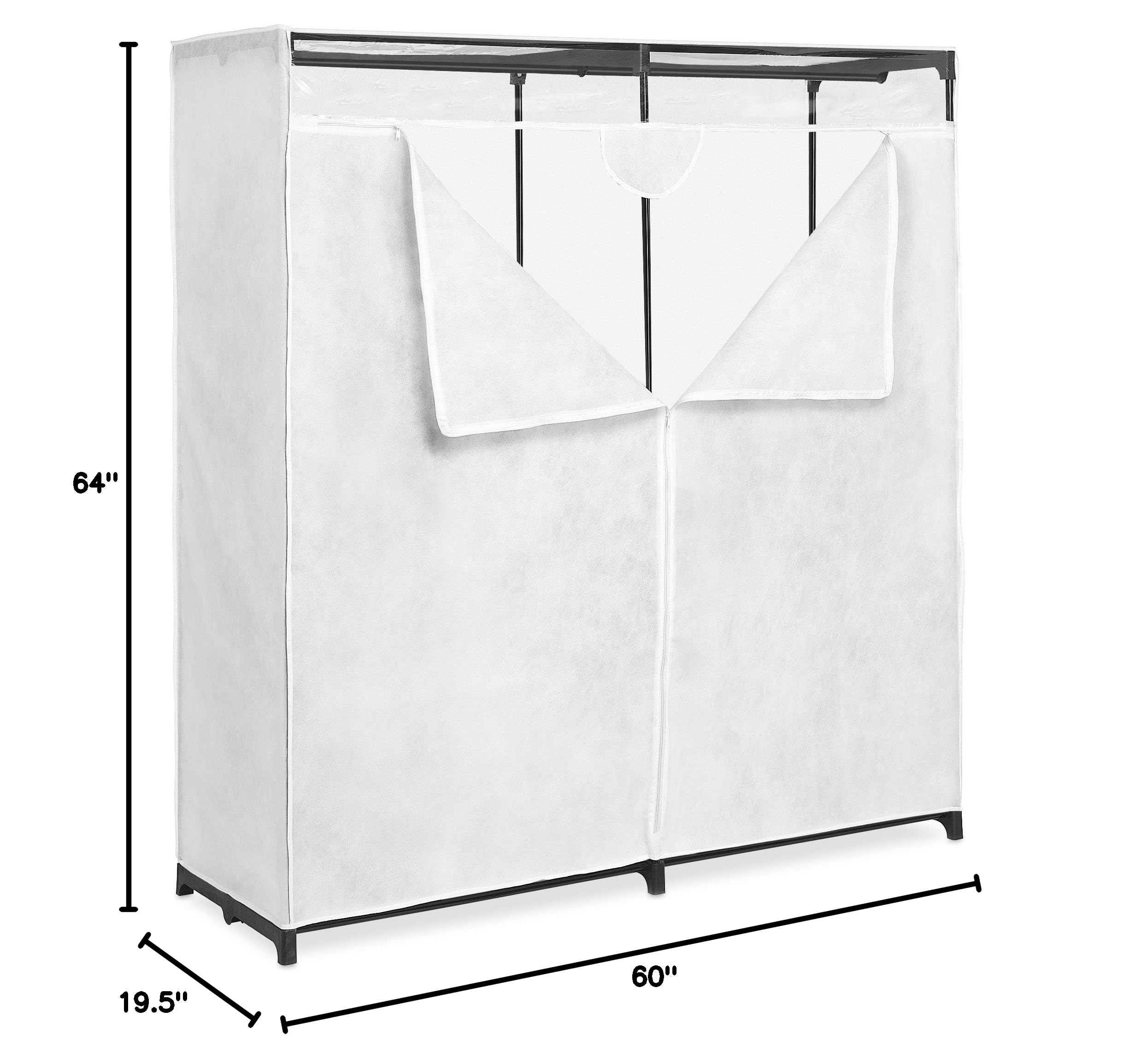 Whitmor Extra Wide 60-Inch Clothes Closet Organizer - White | Freestanding Wardrobe Storage for Bedroom, Closet & Dorm Organization