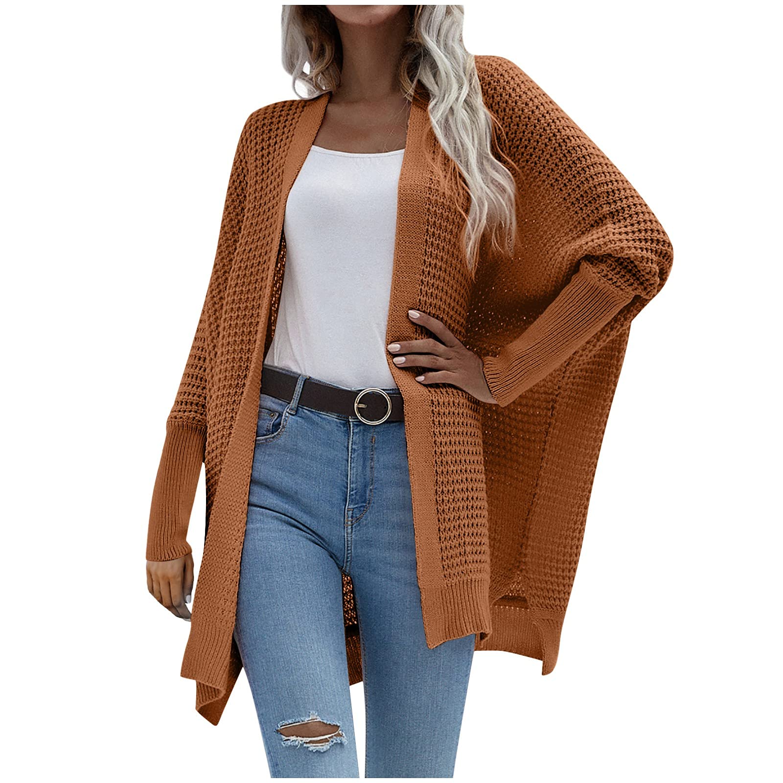 Women's Long Sleeve Ribbed Knit Cardigan - Open Front Casual Fall Sweater in Lime Green | Cozy Layering for Autumn Outfits & Office Wear