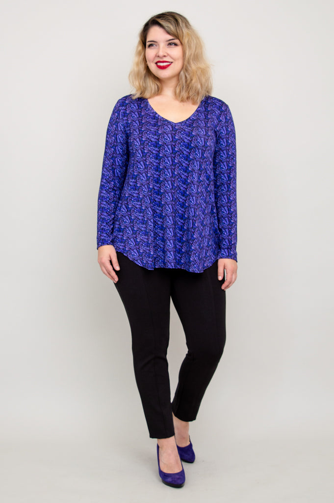 Jackie Long Sleeve Top - Midnight Leaves Print - Bamboo Fabric - Women's Casual Shirt - Perfect for Fall & Winter Layering