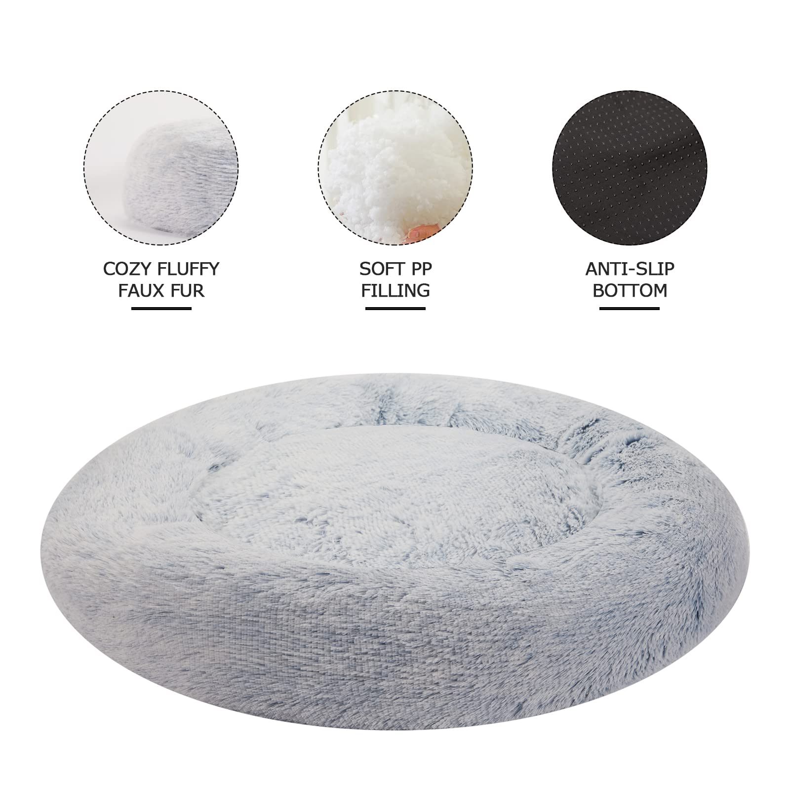 Calming Donut Dog Bed for Large Dogs - 36 Inch Round Fluffy Anti-Anxiety Pet Bed | Machine Washable Plush Dog Bed in Light Blue | Perfect for Crate Training, Anxiety Relief & Cozy Napping