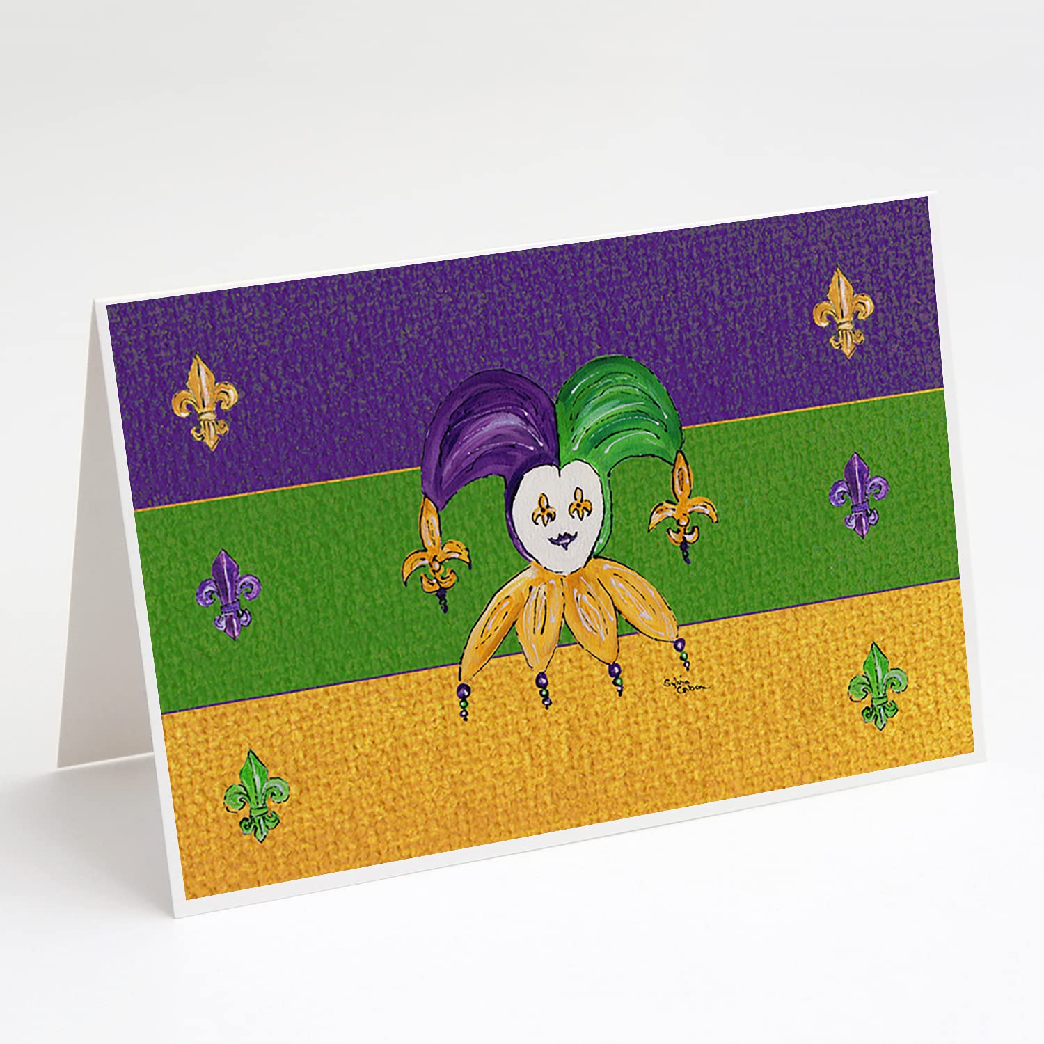 Caroline's Treasures 8386GCA7P Mardi Gras Blank Greeting Cards Set - 8 Whimsical A7 Size (5x7 inch) Note Cards with Envelopes for Party Invitations, Thank You Notes & Holiday Greetings