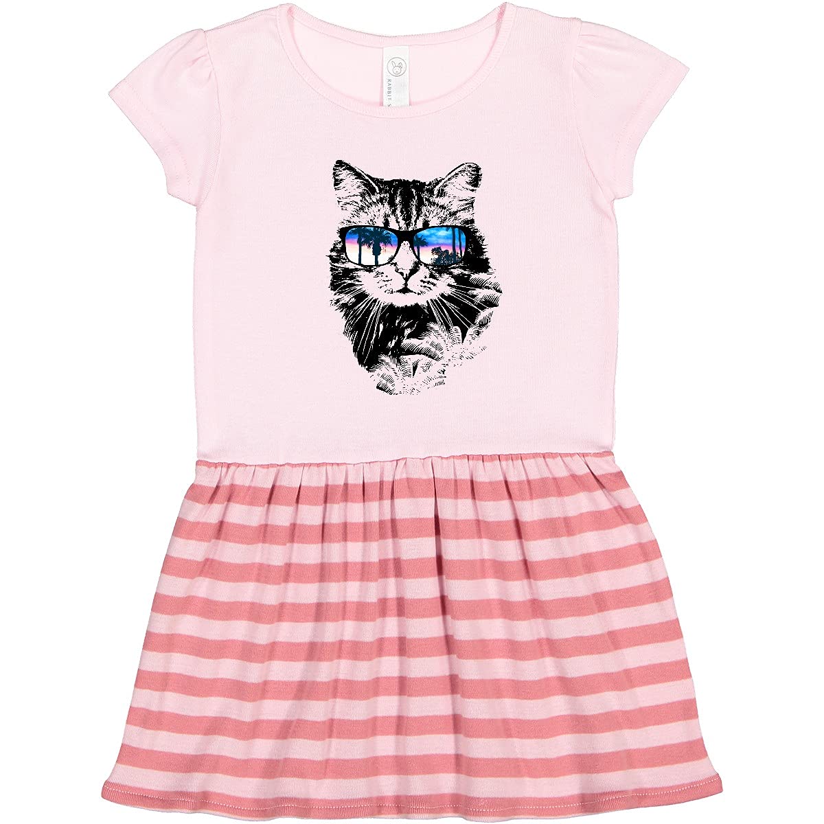 Inktastic Cat with Sunglasses & Beach Sunset Print Toddler Dress - Cute Summer Outfit for Girls, Beach Vacation, Pool Party & Family Photos