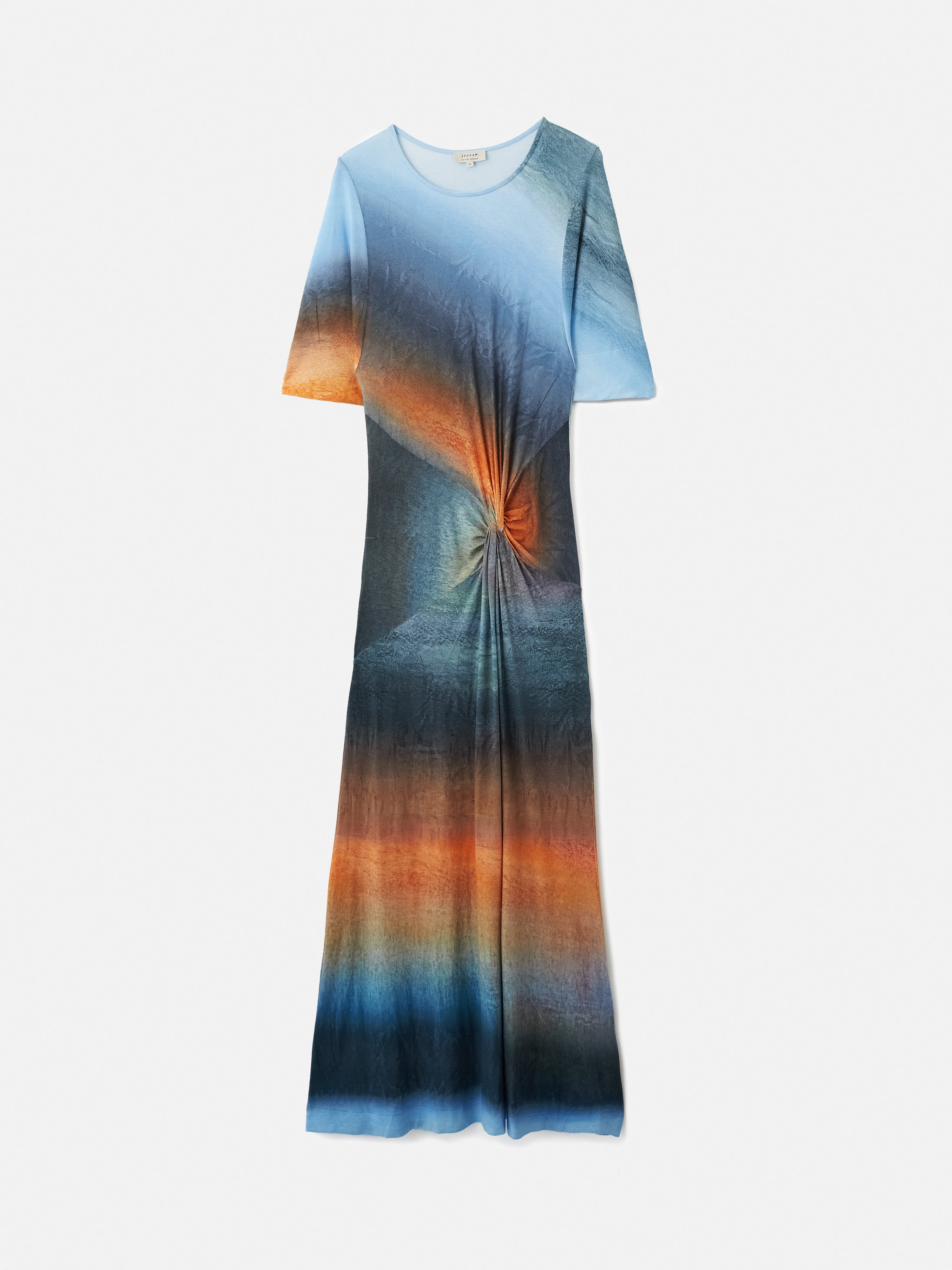 Stylish Blue Glazed Abstract Twist Dress for Women - Perfect for Parties, Date Nights & Special Occasions