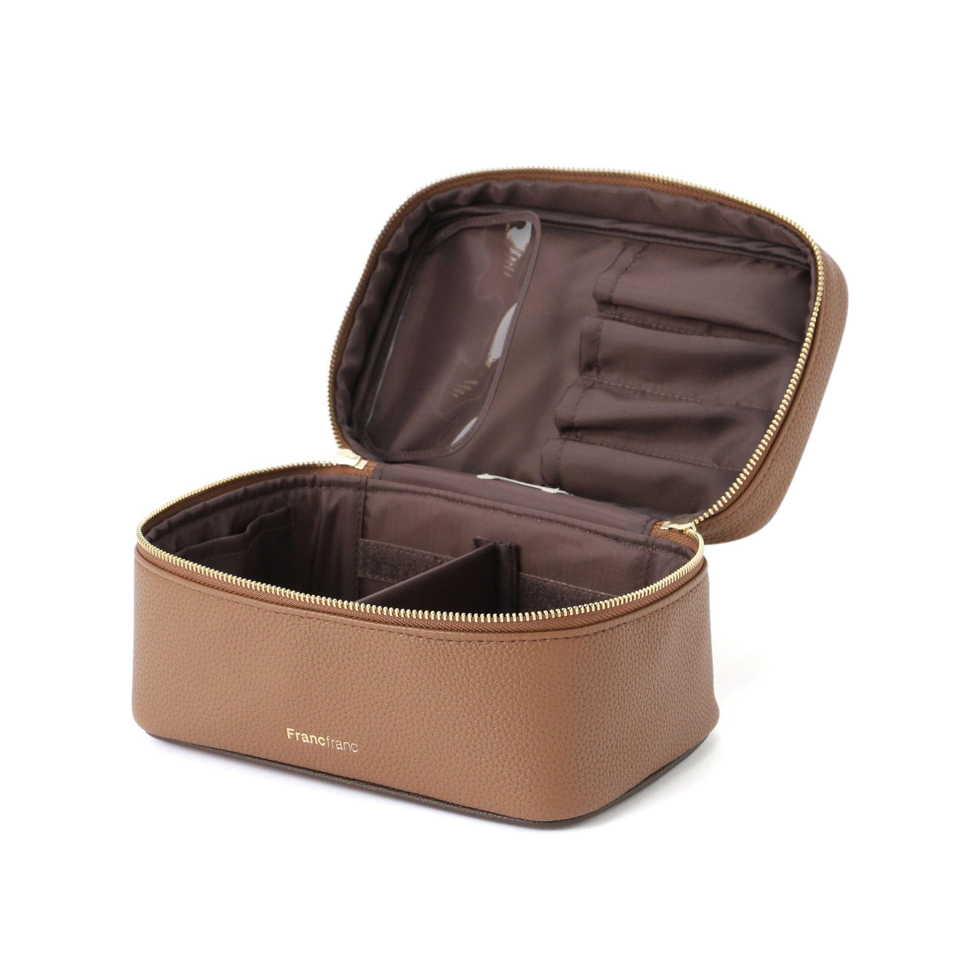 Bicolor Vanity Pouch for Women - Stylish Brown Makeup Bag with Dual Compartments | Perfect for Travel, Gym & Everyday Essentials Organization