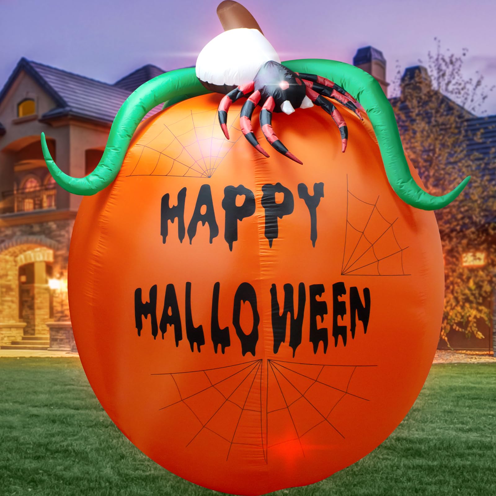 10ft Halloween Inflatable Pumpkin with LED Lights - Outdoor/Indoor Decor, Giant Spider Pumpkin Yard Inflatable for Holiday, Lawn, and Home Decoration | Perfect for Halloween Parties, Front Yard Displays & Spooky Night Lighting