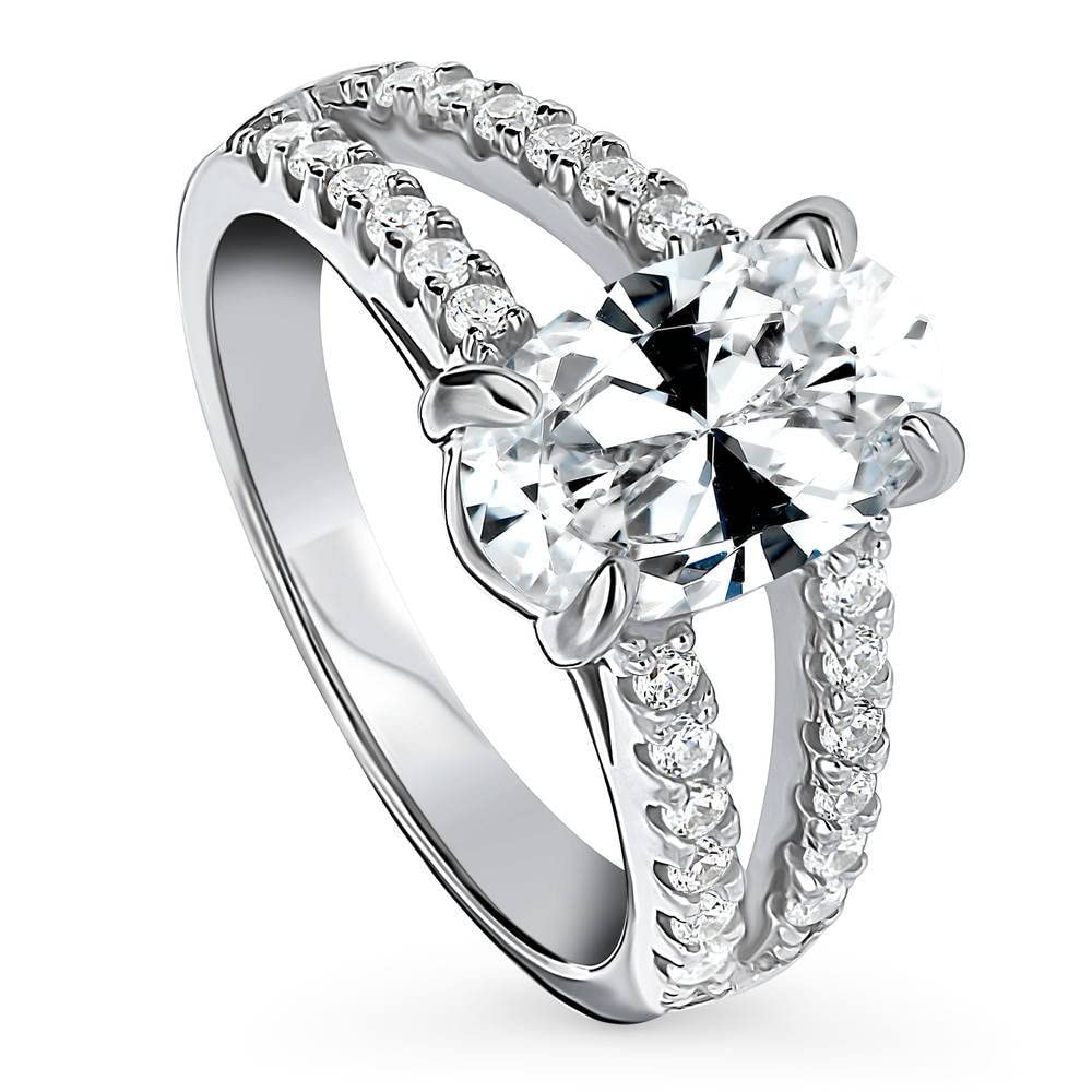 BERRICLE 2.7 Carat Oval Cut Cubic Zirconia Sterling Silver Solitaire Engagement Ring for Women, Rhodium Plated Wedding Promise Ring, Size 4-10 - Perfect for Proposals, Anniversaries & Special Occasions