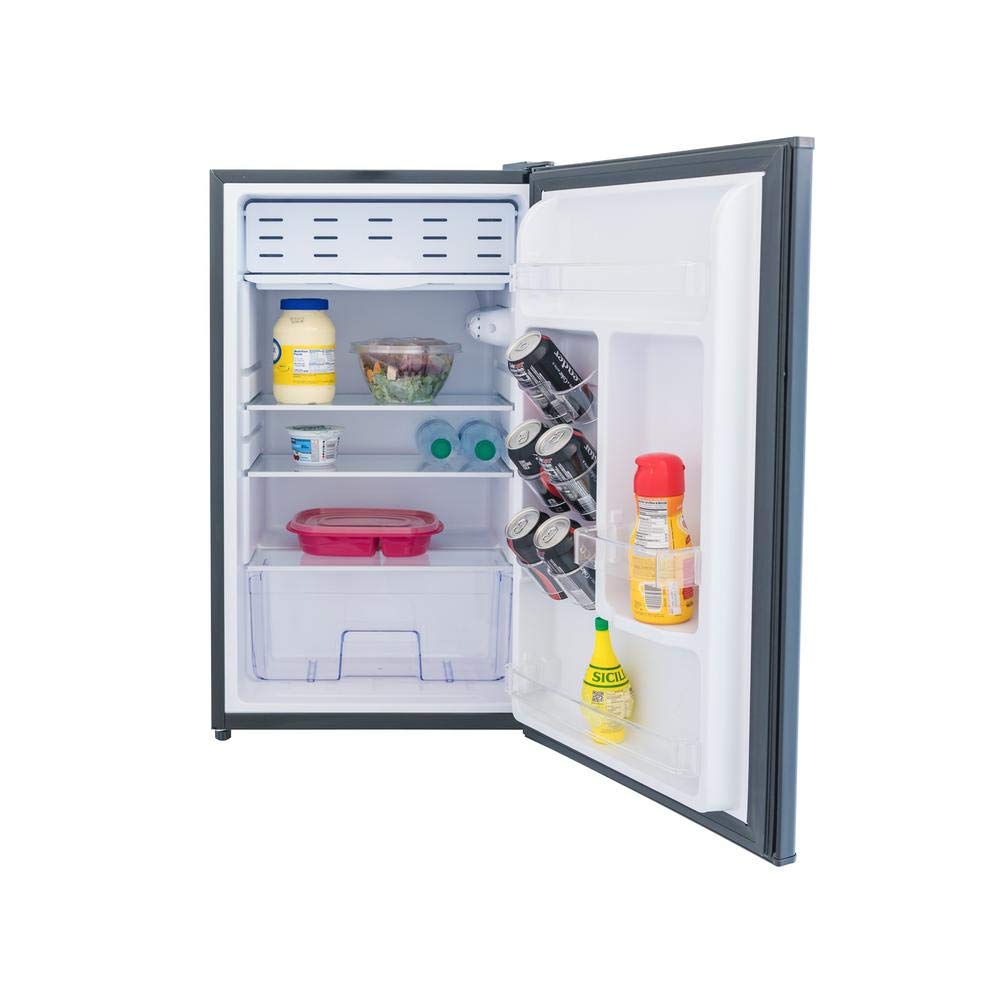 3.3 Cu Ft Compact Refrigerator with Freezer - Stainless Steel Look - Energy Efficient Mini Fridge for Dorm, Office, Bedroom or Apartment