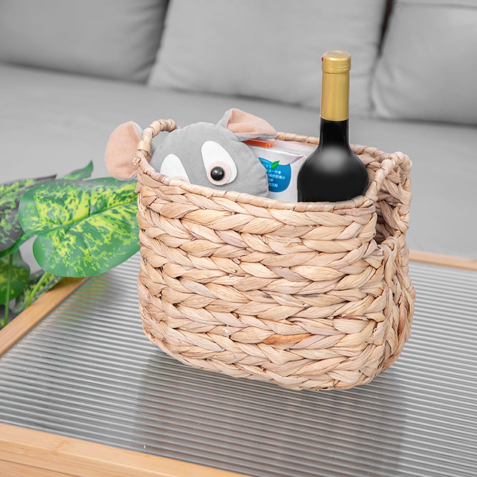 Natural Water Hyacinth Wicker Storage Basket with Handles - Woven Blanket Organizer for Bedroom, Living Room & Shelves - Perfect for Home Decor, Laundry, and Clutter Control (1 Pack)