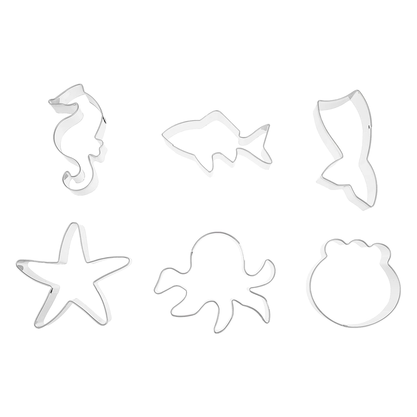 Amosfun 6-Piece Stainless Steel Sea Animal Cookie Cutter Set - Starfish, Seahorse, Whale & Octopus for Baking, Kids Birthday Parties & Ocean-Themed Events | Perfect for DIY Cookies, Cupcake Decorations & Beach Party Desserts