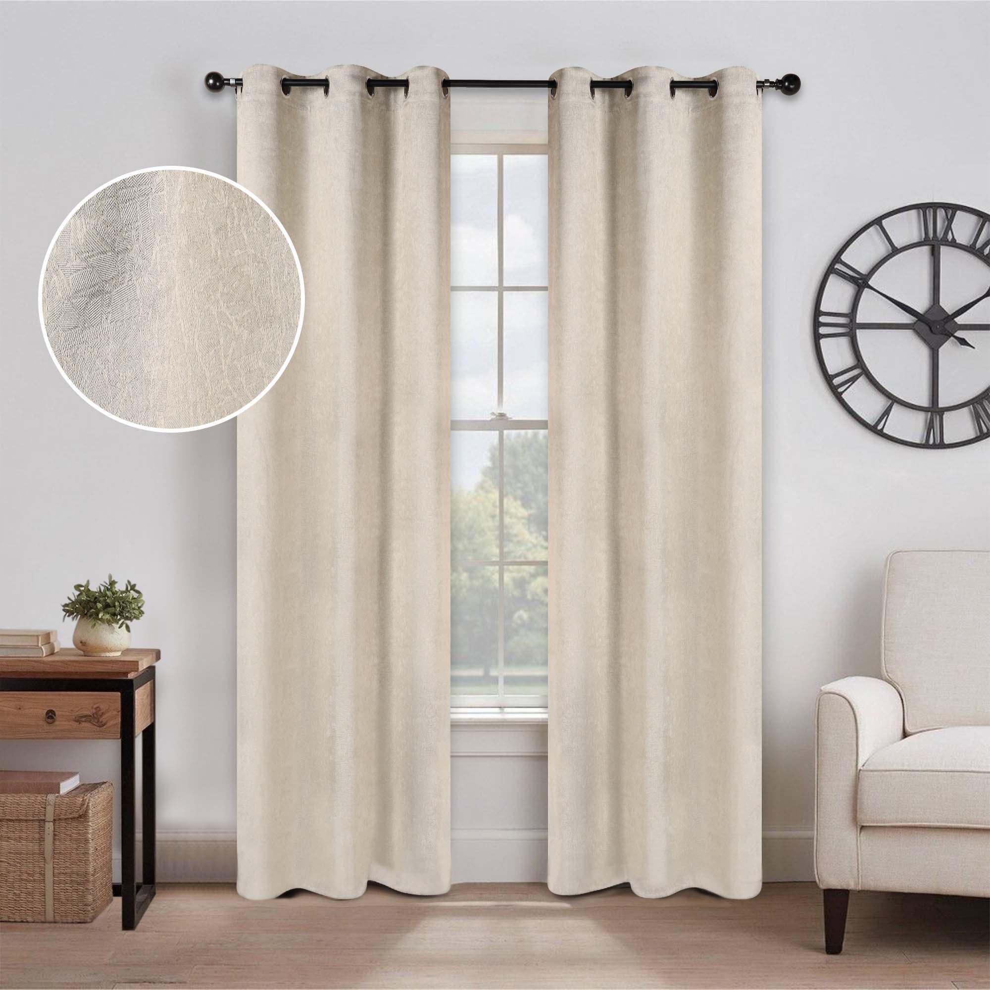 Blackout Thermal Insulated Grommet Curtain Panels Set - Solid Textured Fabric for Bedroom & Living Room - Noise Reducing & Light Blocking for Better Sleep & Privacy