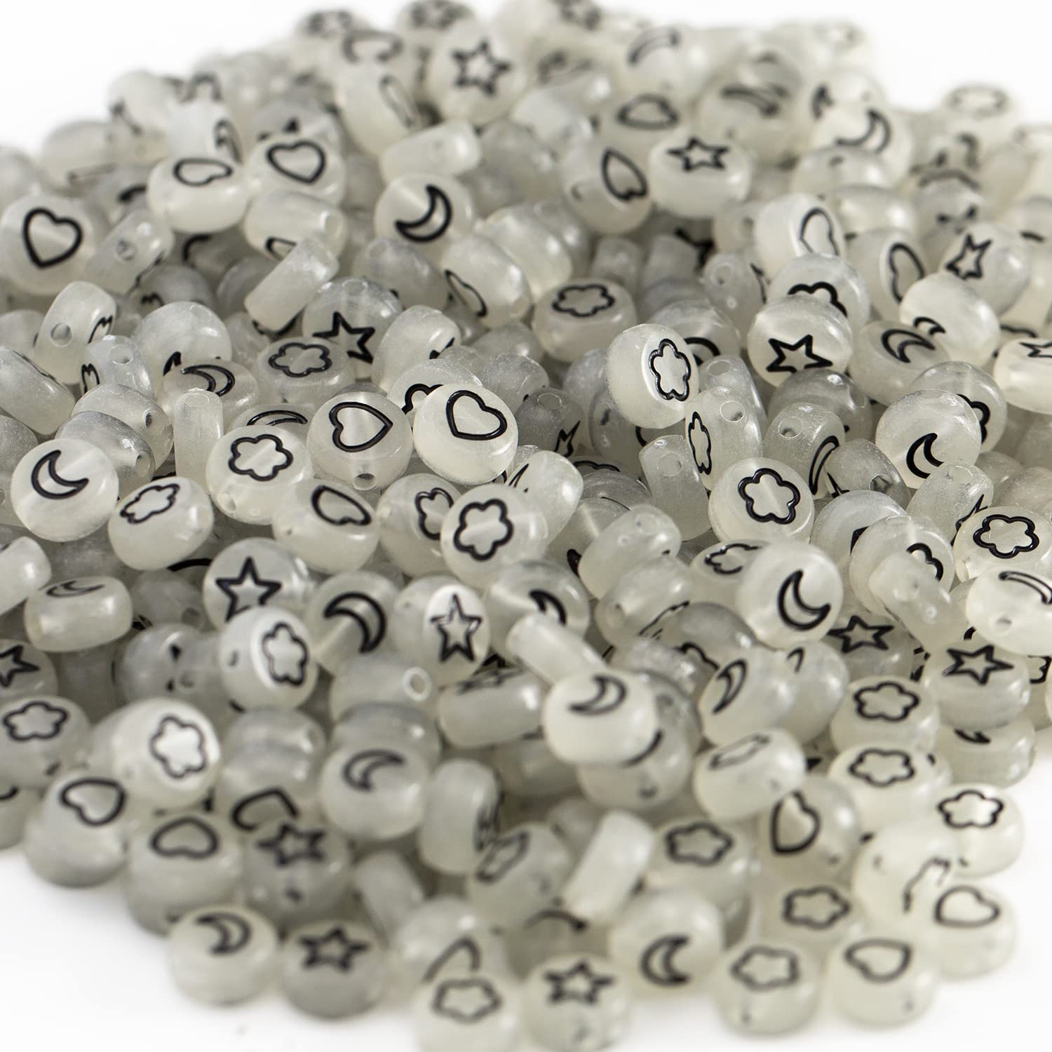 500 Pcs 4x7mm Glow in The Dark Acrylic Beads - Stars, Moon, Hearts & Petal Shapes for DIY Jewelry Making, Friendship Bracelets - Perfect for Nighttime Crafts, Party Favors & Kids' Projects