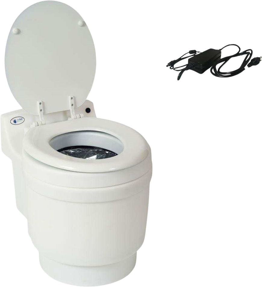 Laveo Dry Flush DF1045AC Waterless Portable Toilet with AC Power Adapter - Ideal for Camping, RV Trips, Boating & Emergency Preparedness