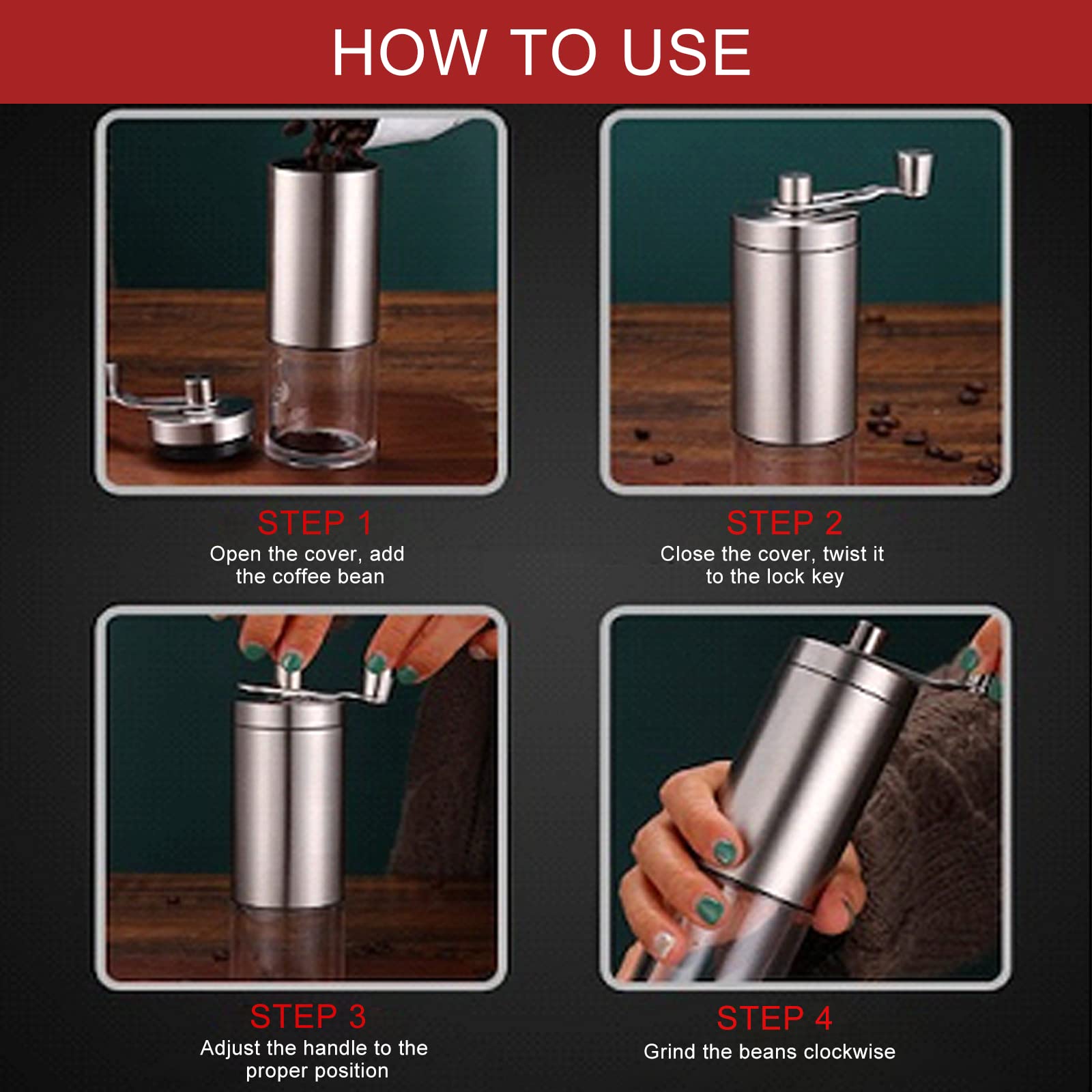 Premium Manual Coffee Grinder - Adjustable Stainless Steel Hand Mill for Coffee Beans - Perfect for Camping, Home & Office Use - Marble White - Enjoy Fresh Ground Coffee Anywhere
