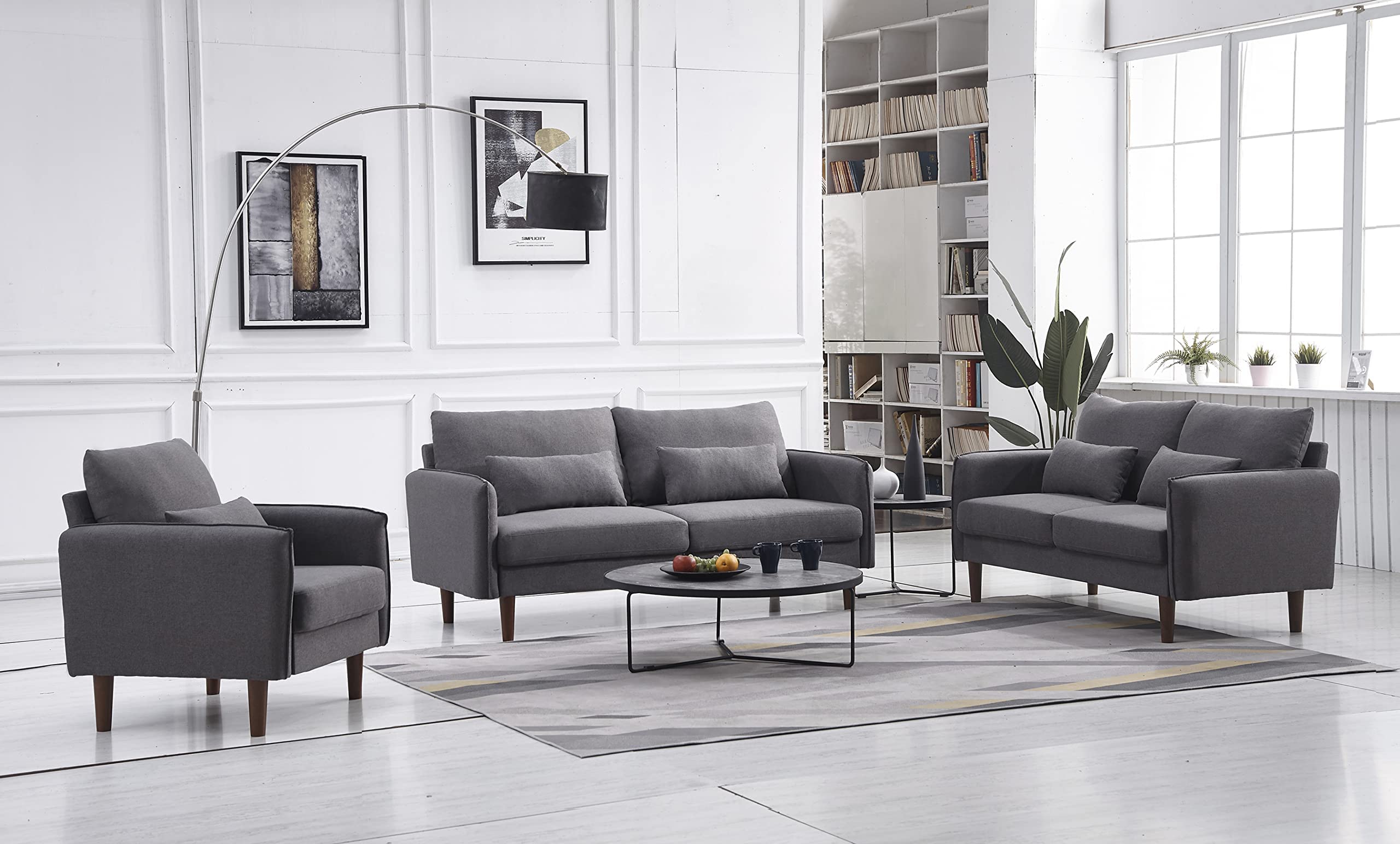 Mid-Century Modern Accent Chair - Tufted Armchair with Linen Fabric for Living Room, Bedroom & Reading Nook - Dark Gray Comfortable Lounge Chair with Tool-Free Assembly | Perfect for Small Spaces, Home Office & Cozy Corners