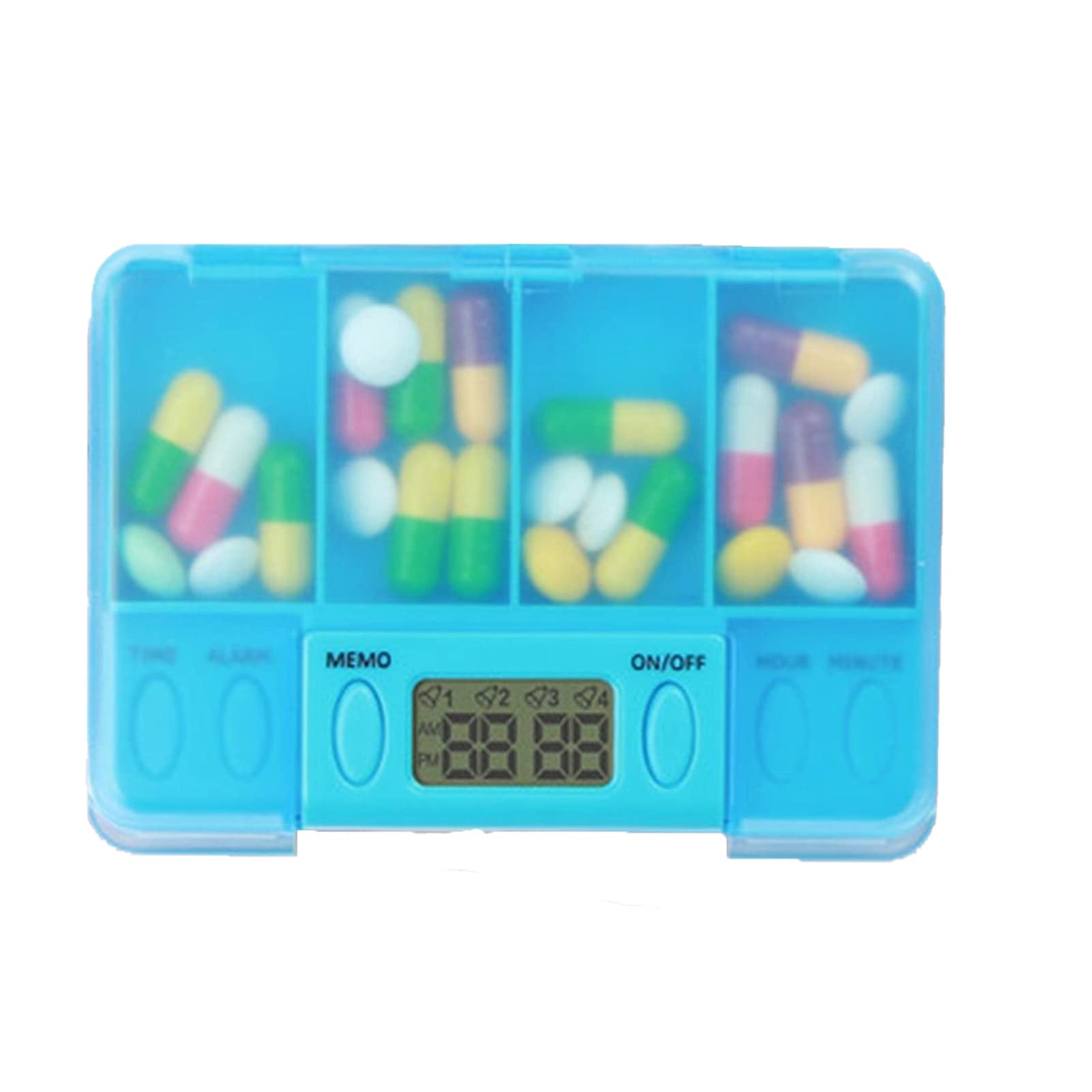 4-Grid Smart Plastic Pill Organizer with Electronic Timer Alarm - Portable Medicine Storage Box for Daily Pills, Vitamins & Supplements (Blue) - Perfect for Travel, Home & Office Use