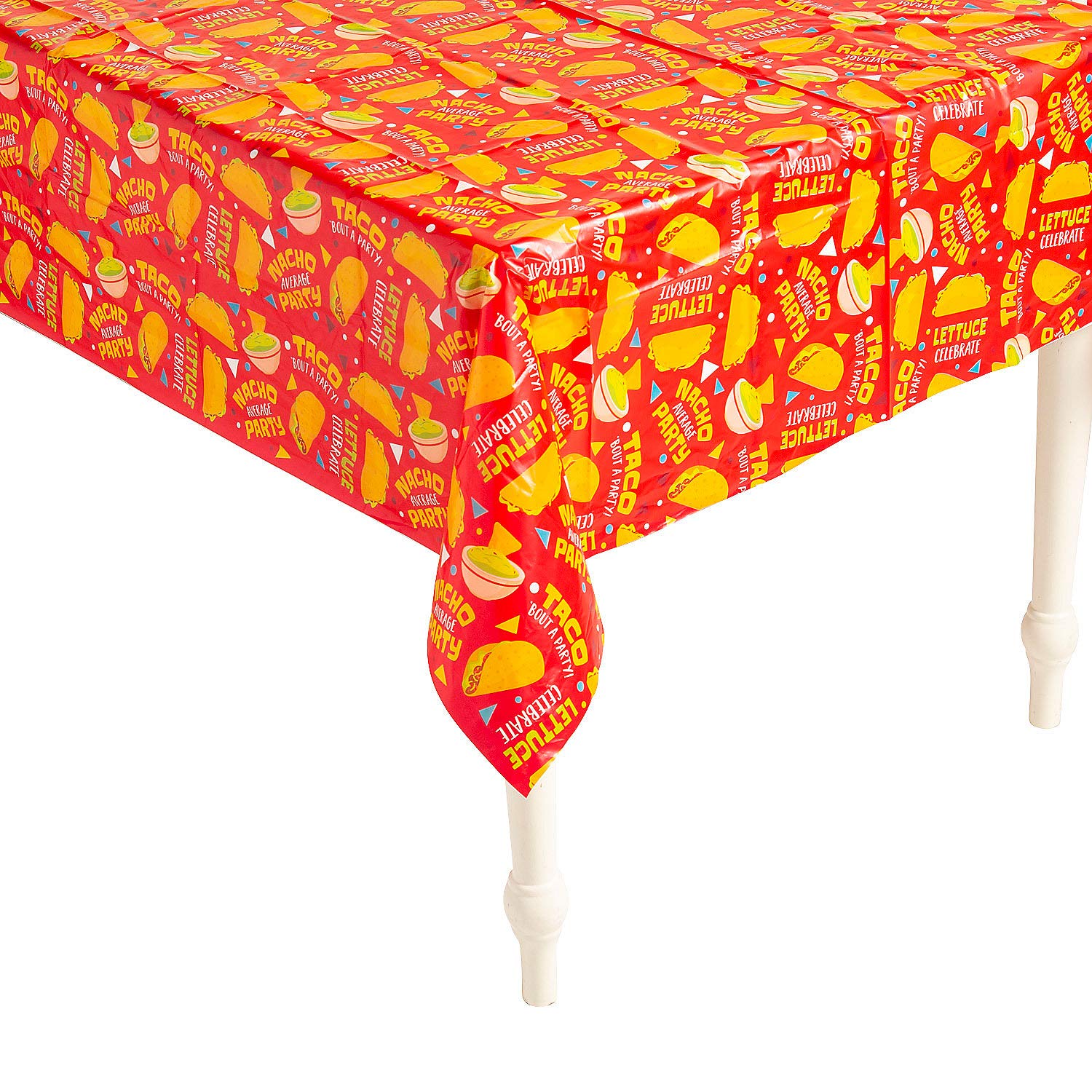 Fun Express Taco Table Cover - Colorful Mexican Fiesta Party Decorations - 1 Piece Waterproof Tablecloth for Cinco de Mayo, Birthday & Taco Tuesday Parties - Perfect for Indoor & Outdoor Celebrations