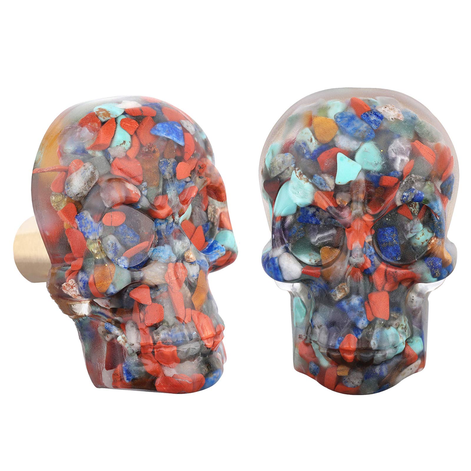 Colorful Crystal Skull Drawer Knobs - Set of 2 for Dresser & Wardrobe Decor