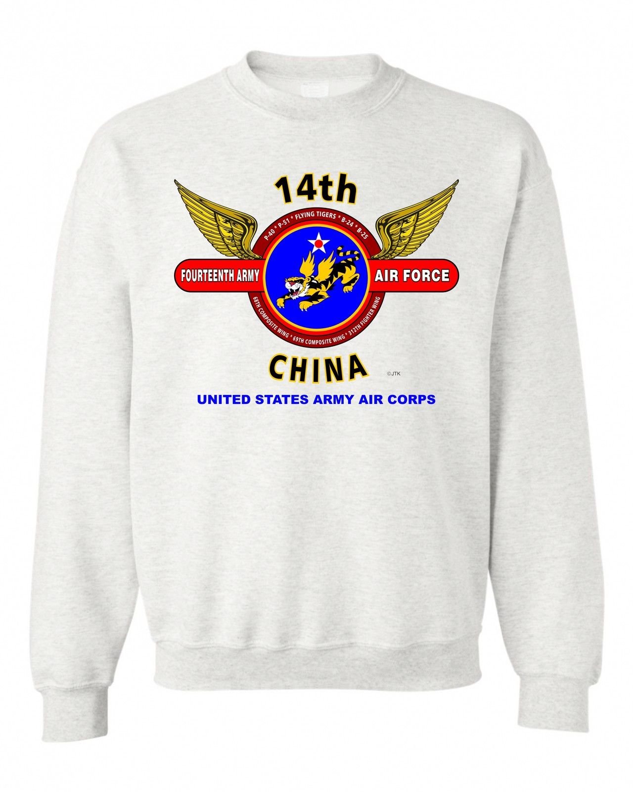 14th Army Air Force U.S. Army Air Corps Flying Tigers China Wings Sweatshirt - Vintage Military Hoodie for Aviation Enthusiasts & History Buffs - Perfect for Casual Wear, Collectors, and Patriotic Events