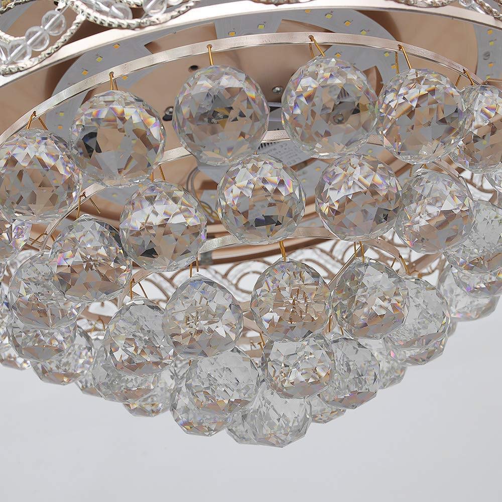 42 Inch Gold Crystal Ceiling Fan with LED Lights & Remote Control - Retractable Blades, 3 Speed Settings, 3 Color Temperatures - Elegant Chandelier Fan for Living Room, Bedroom & Dining Room