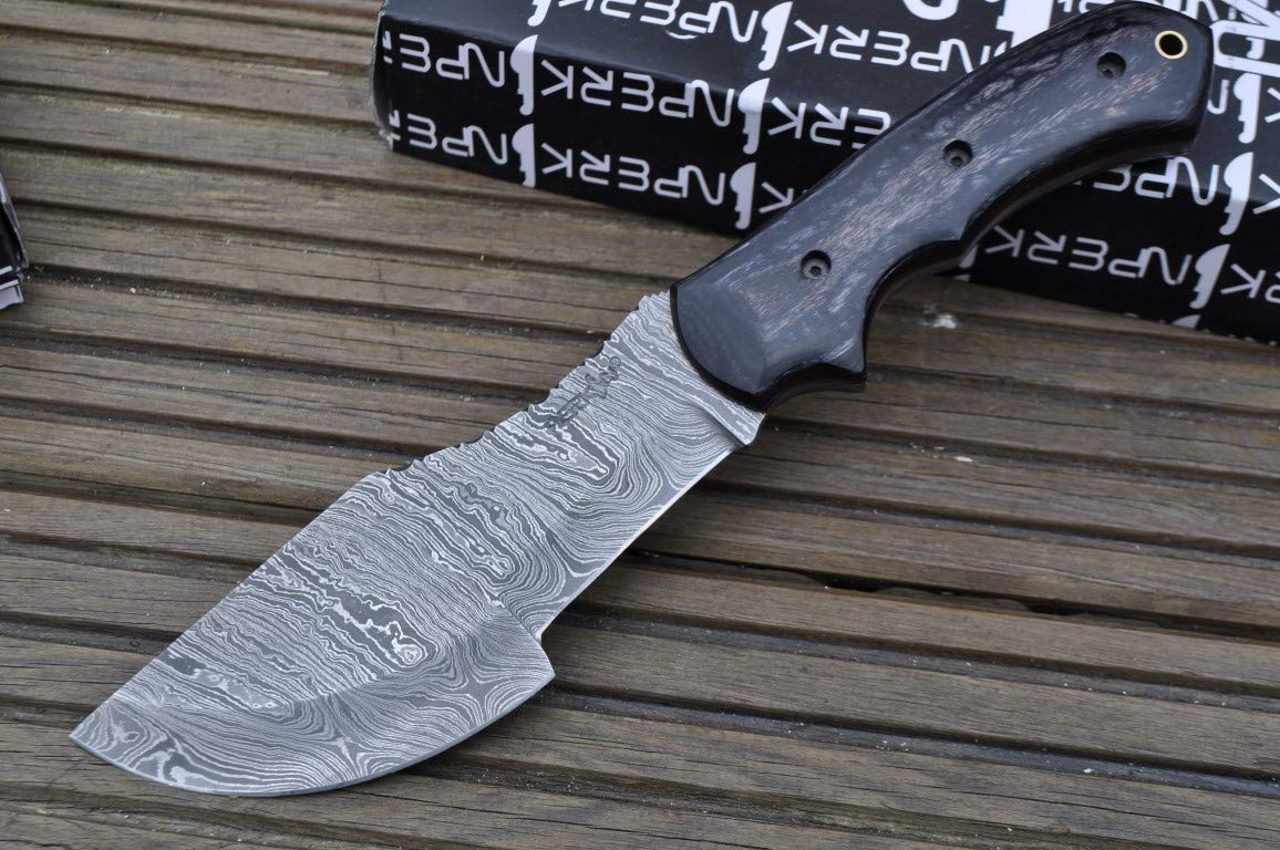 Perkin Knives - Premium Damascus Steel Hunting Knife with Leather Sheath | Outdoor Survival, Camping & Bushcraft Tool | Gift for Hunters & Outdoorsmen