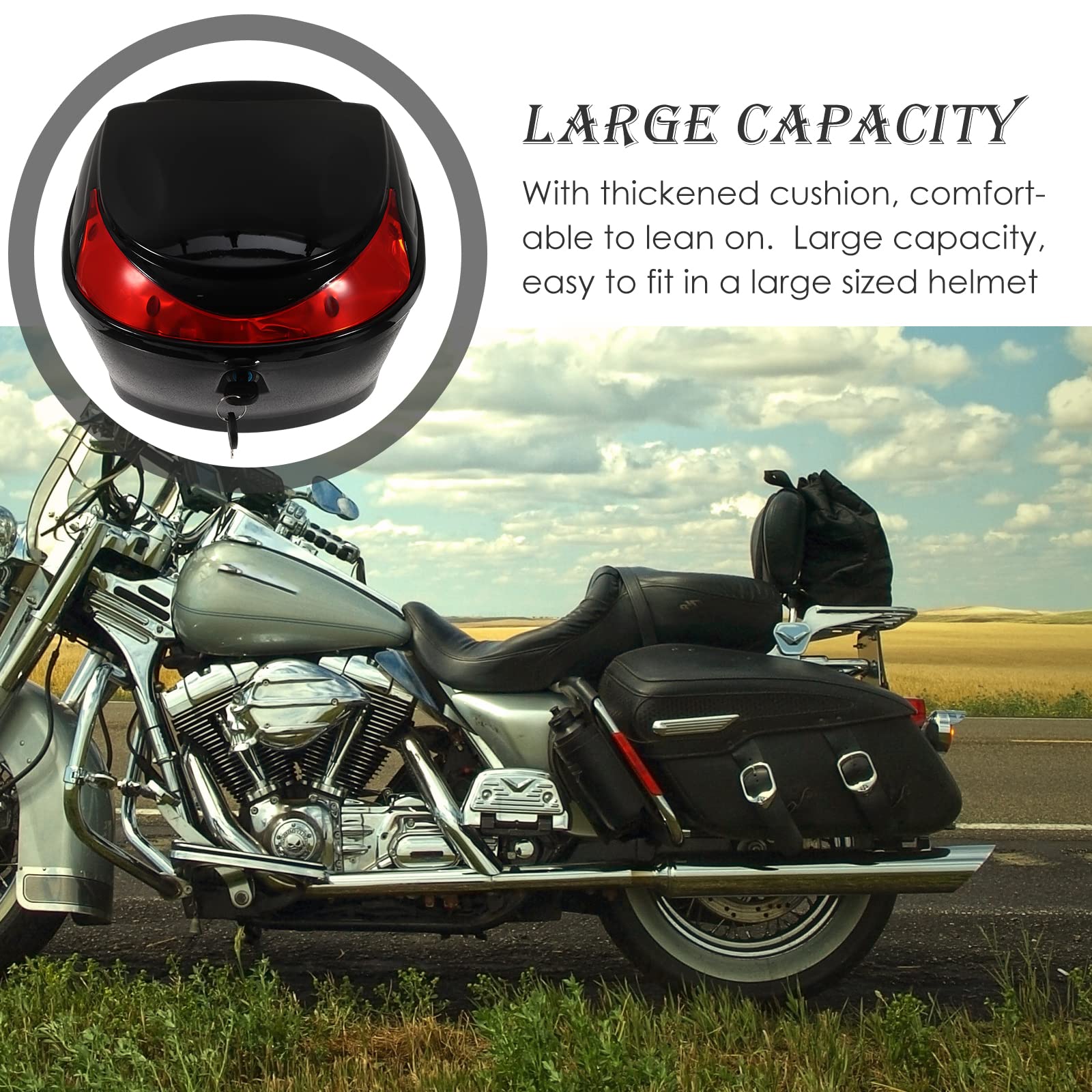 Large Capacity Motorcycle Trunk Lockable Storage Case - Waterproof Top Box Replacement for Scooters & Mopeds - Perfect for Commuting, Touring & Secure Gear Storage