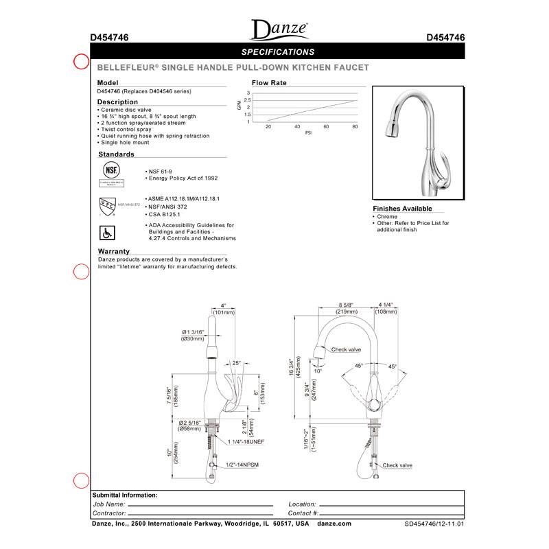 Danze Bellefleur Chrome Single Handle High Arc Pull Down Sprayer Kitchen Faucet - Modern Design for Easy Dishwashing & Food Prep in Home & Commercial Kitchens